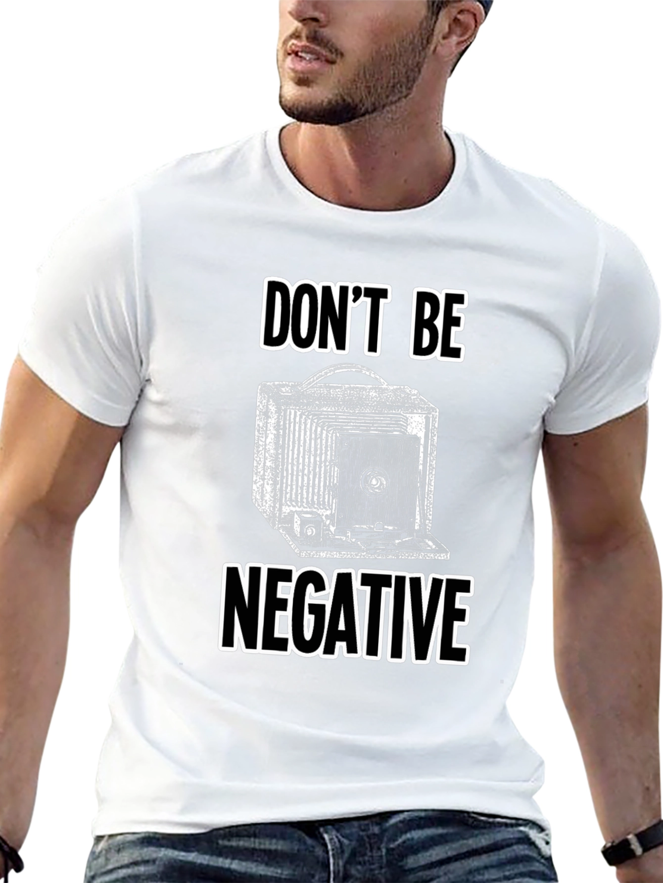 Black Don't Be Negative Camera Graphic Tee - Classic Photography Shirt view 13
