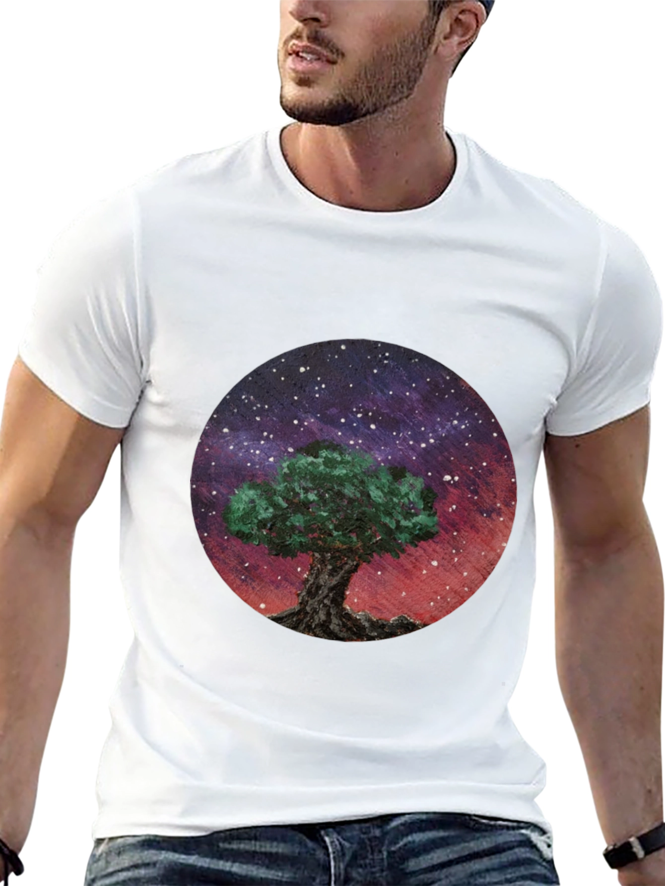 Black Celestial Tree Graphic Tee - Black Cotton Blend view 13