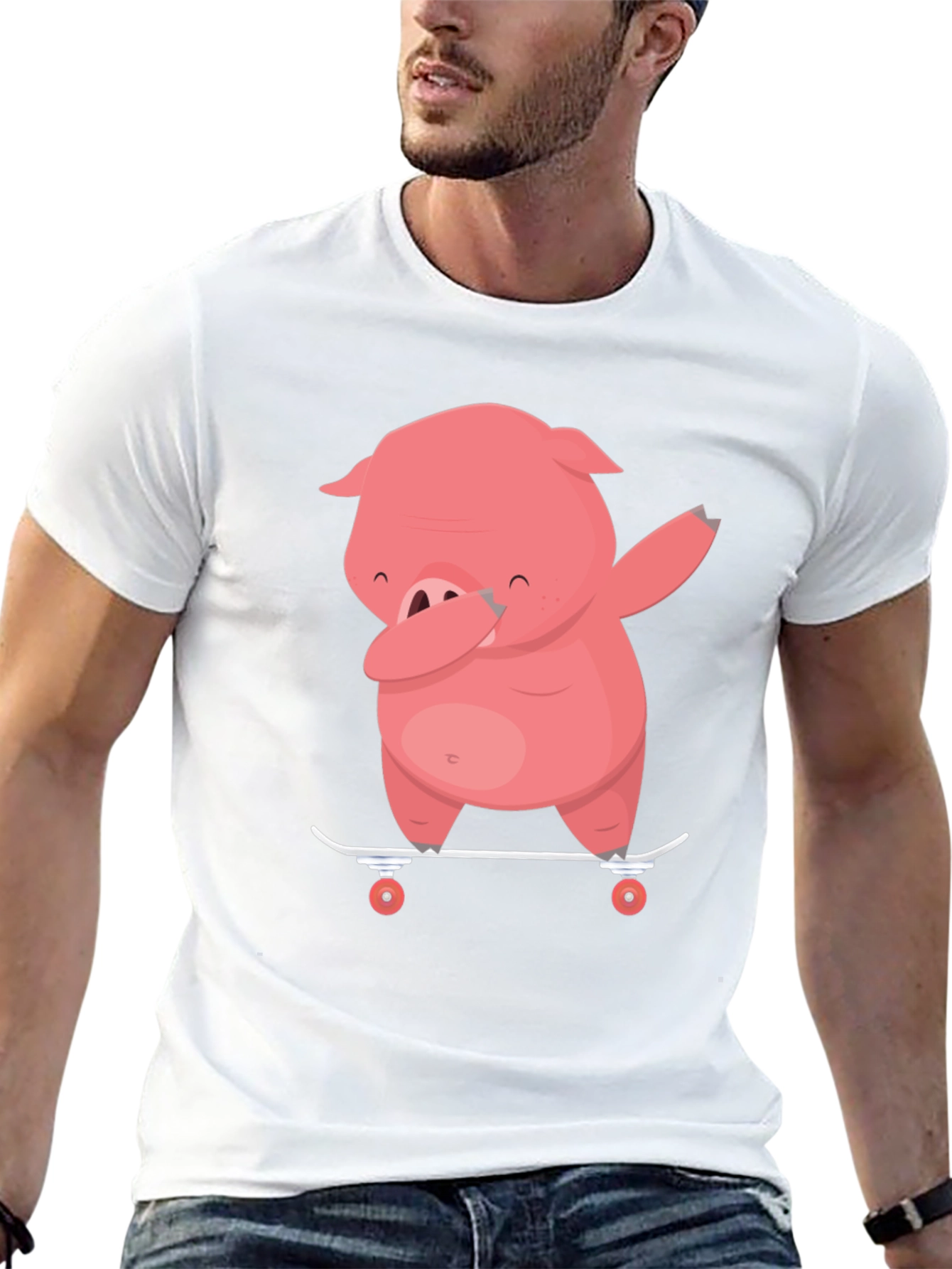Black Dabbing Pig Skateboard T-Shirt - Funny Cartoon Tee view 13