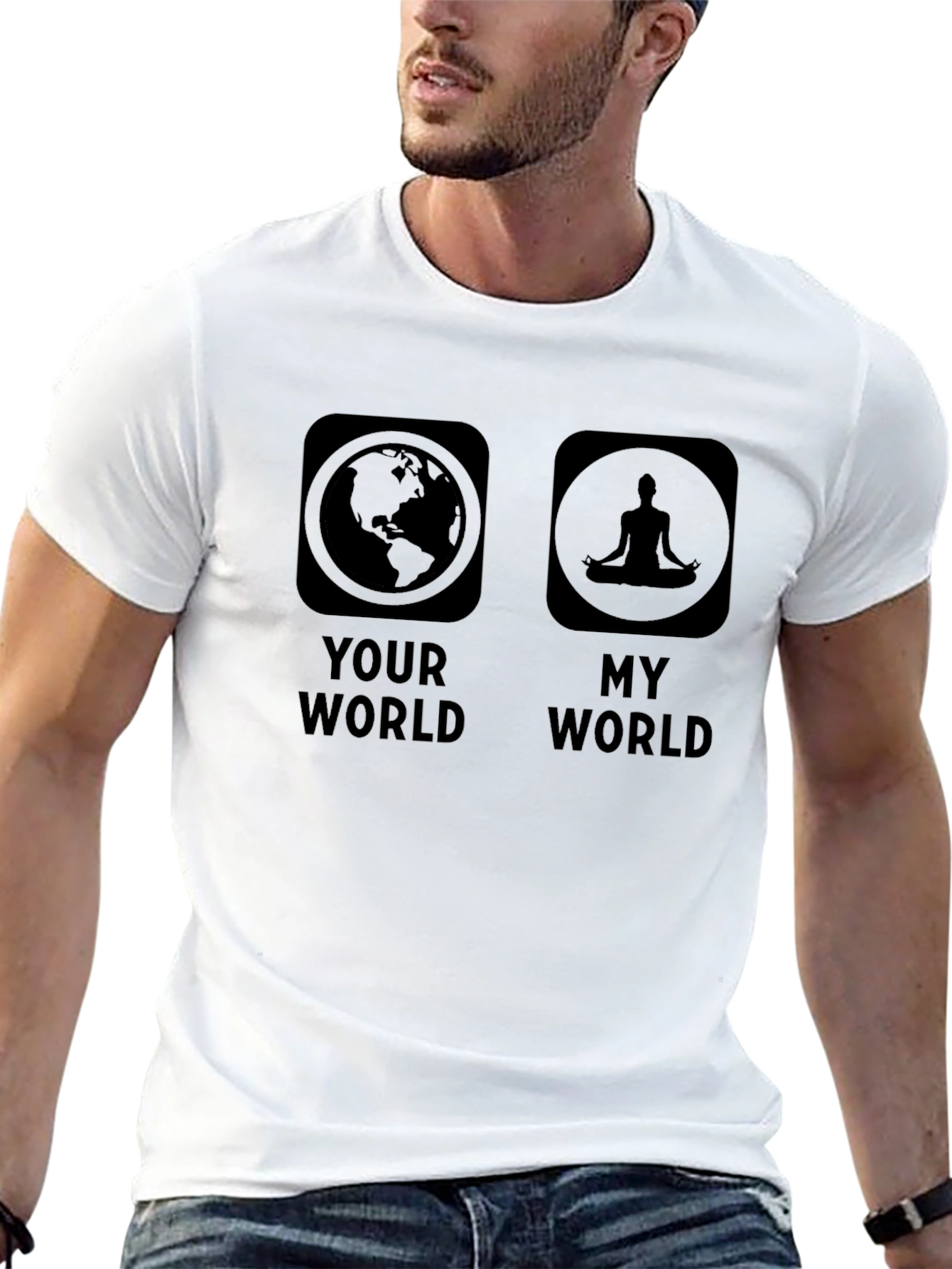Black Your World My World Yoga Meditation Graphic Tee view 13