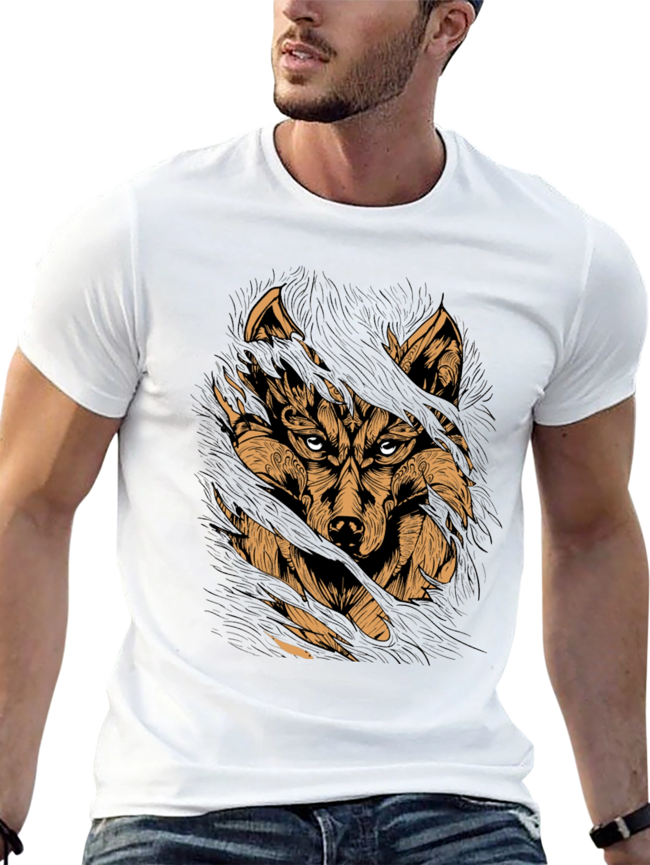 Black Wolf Graphic Print Black T-Shirt view 13