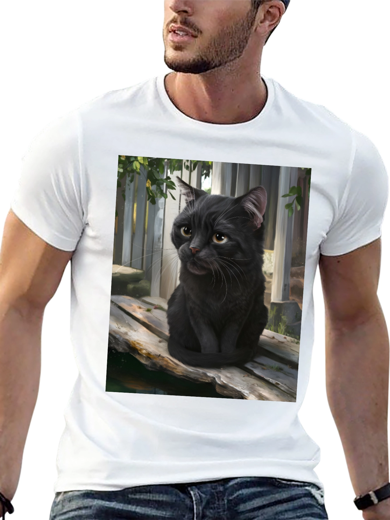 Black Black Cat Portrait Graphic T-Shirt view 13