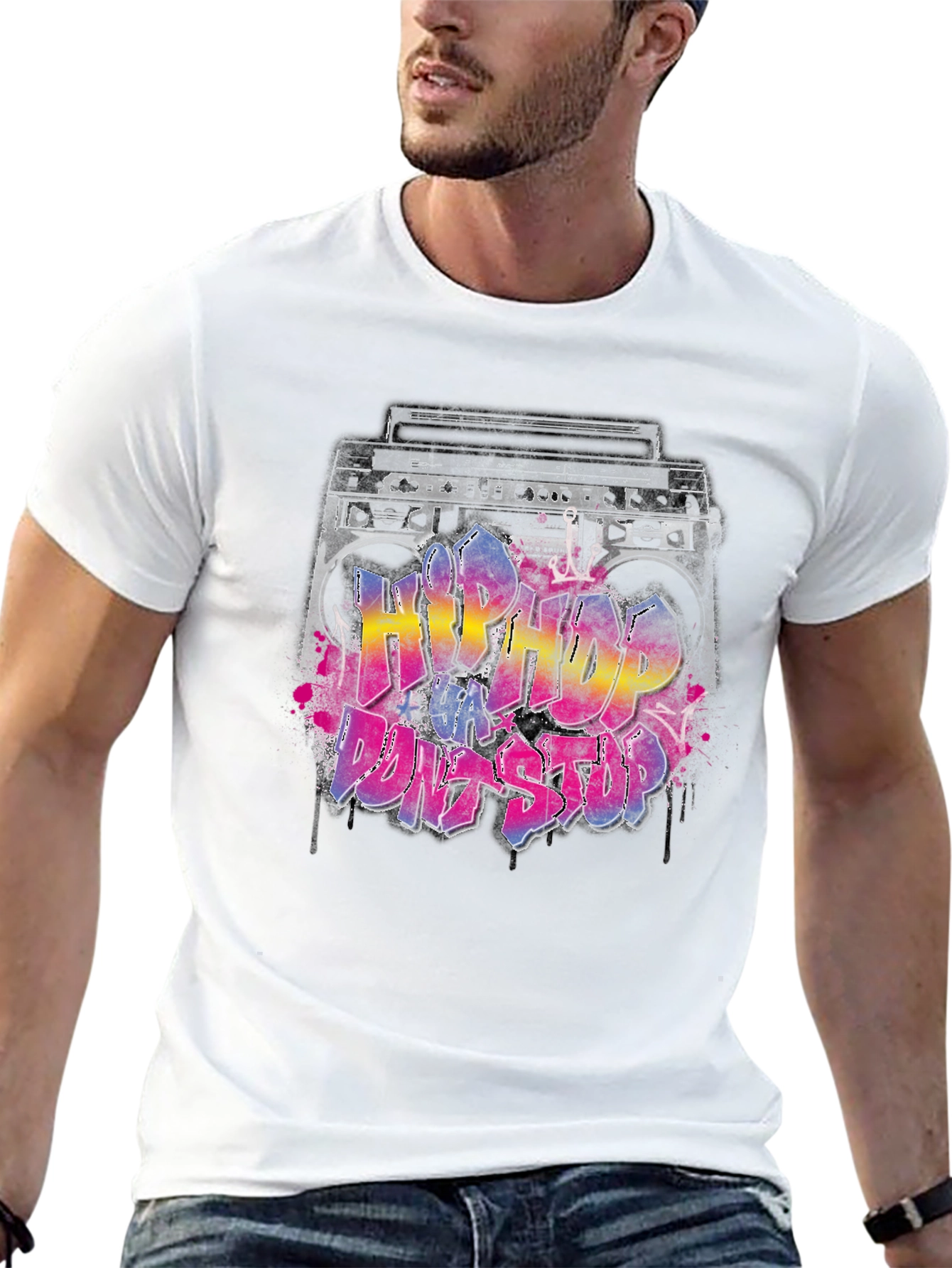 Black Hip Hop Boombox Graphic T-Shirt view 13