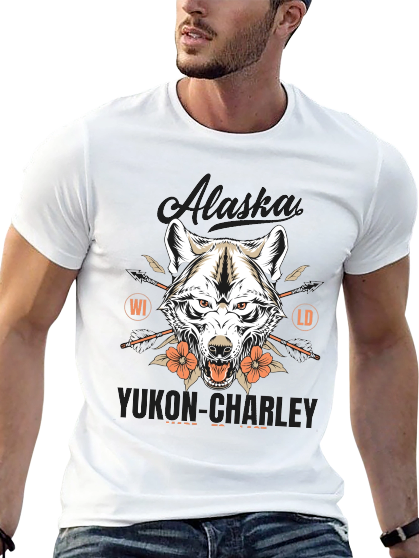Black Alaska Yukon Charley Wolf Graphic T-Shirt view 13