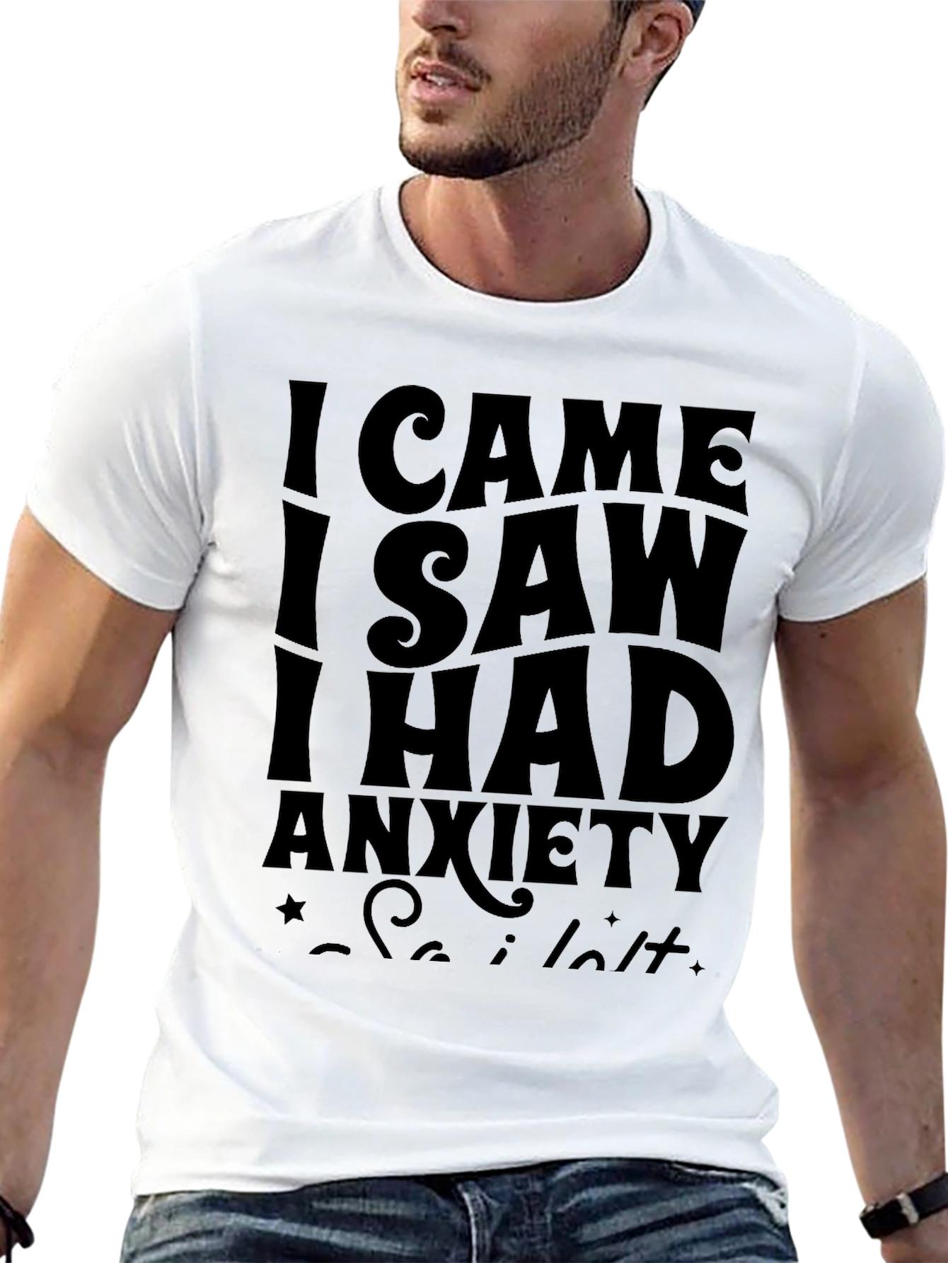 Black I Came, I Saw, I Had Anxiety Black T-Shirt view 13