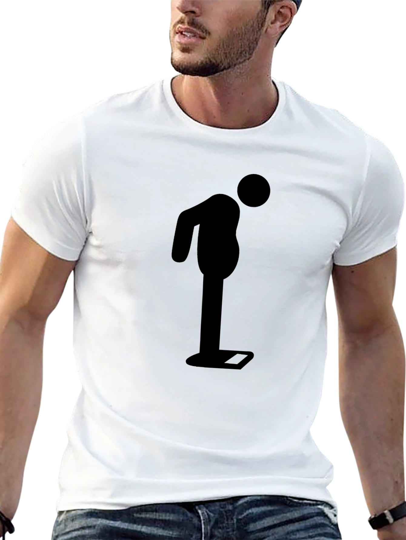 Black Funny Weight Loss T-Shirt - Weighing Man view 13