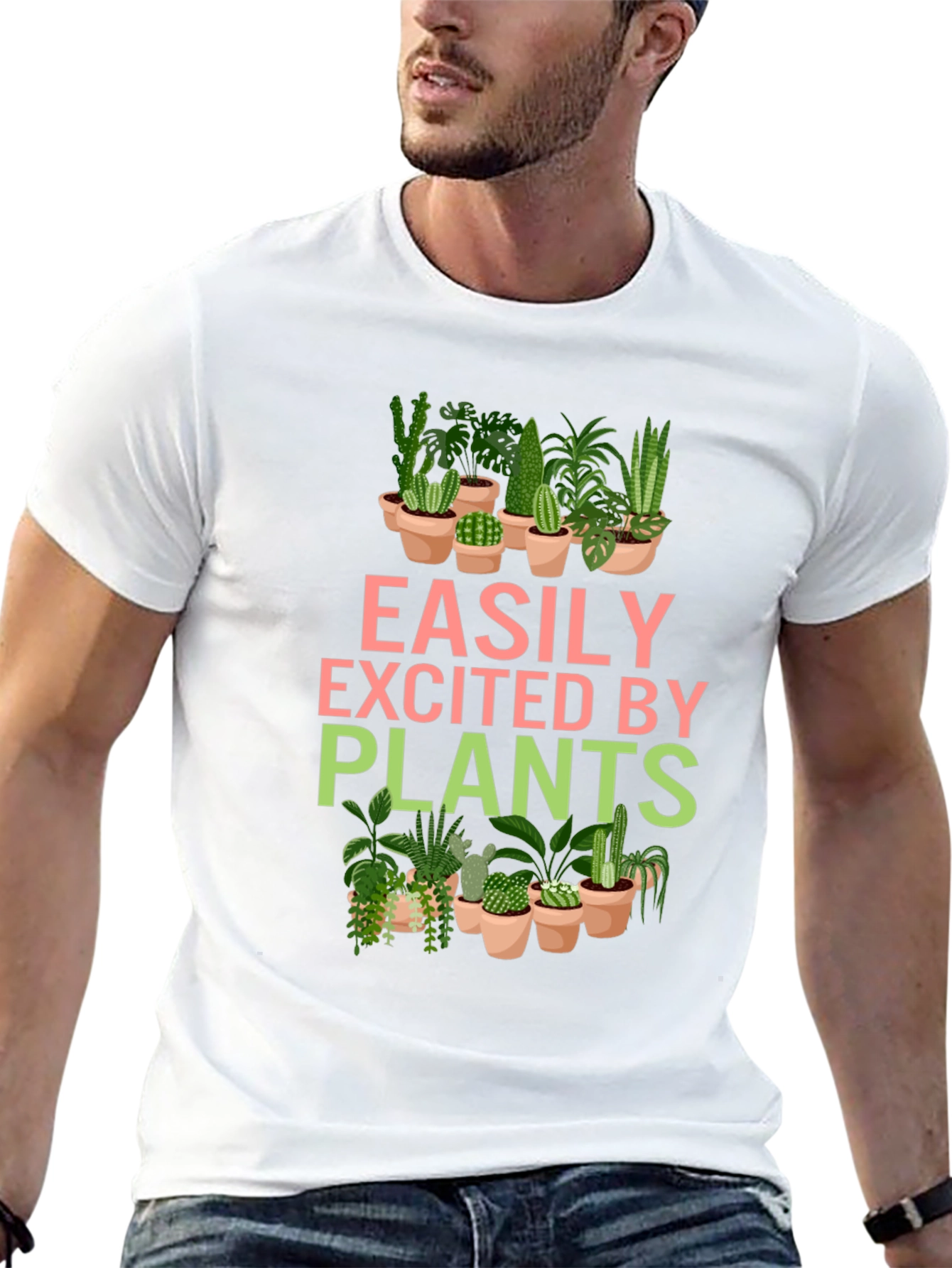 Black Easily Excited By Plants Graphic T-Shirt view 13
