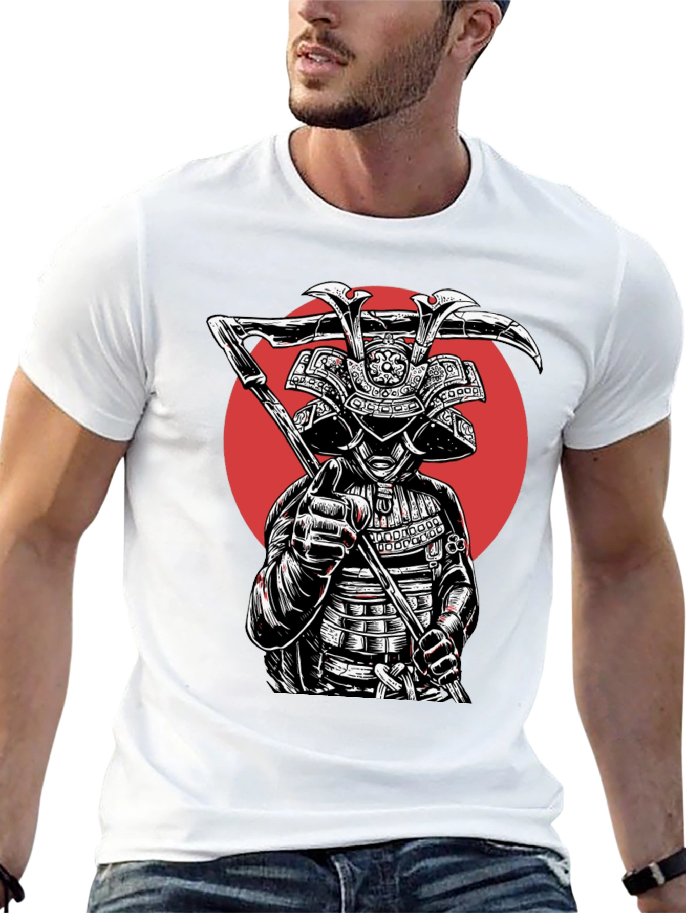 Black Samurai Warrior Graphic Tee - Black Cotton Blend view 13