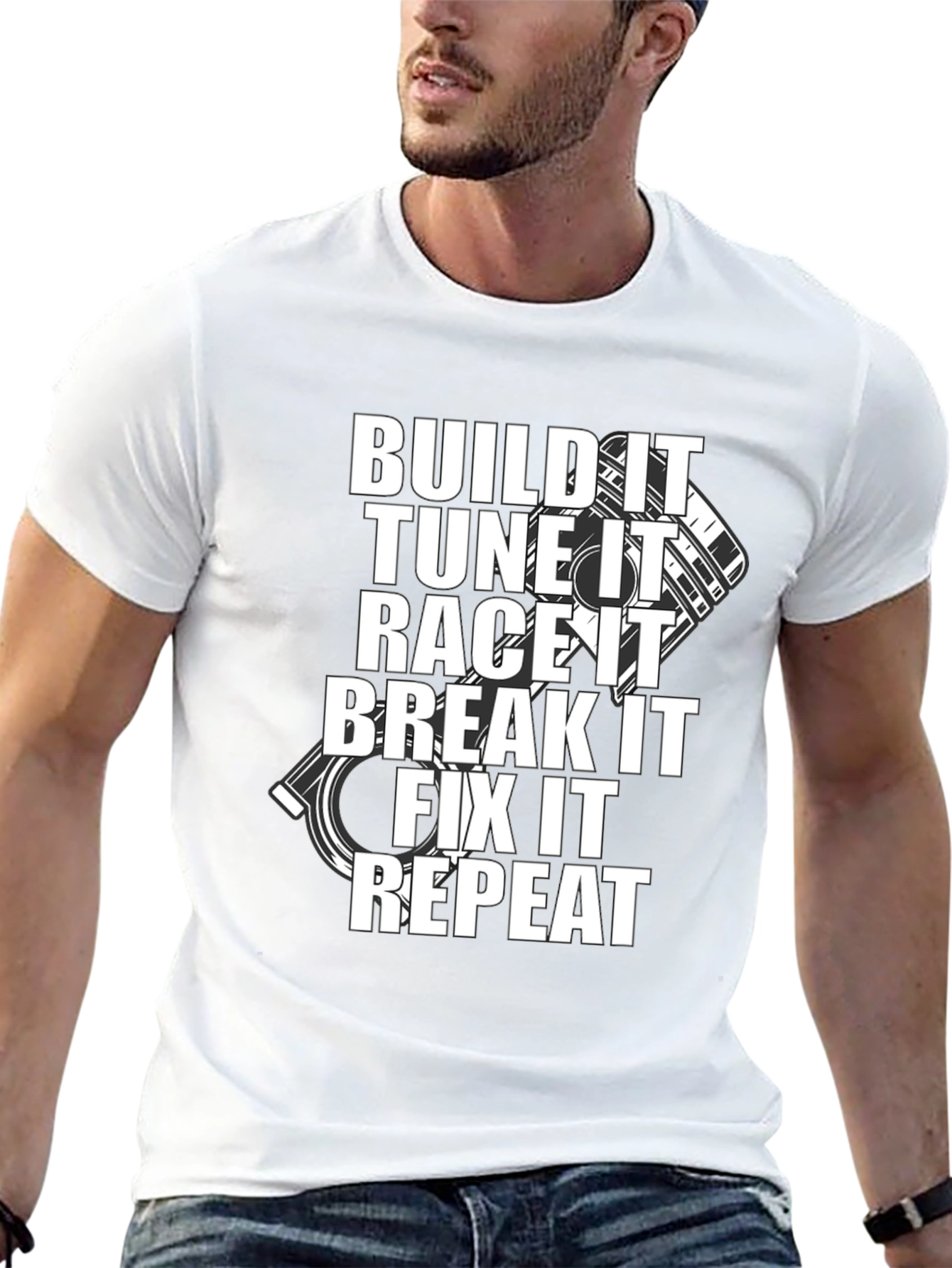 Black Build It, Tune It, Race It, Repeat Black T-Shirt view 13