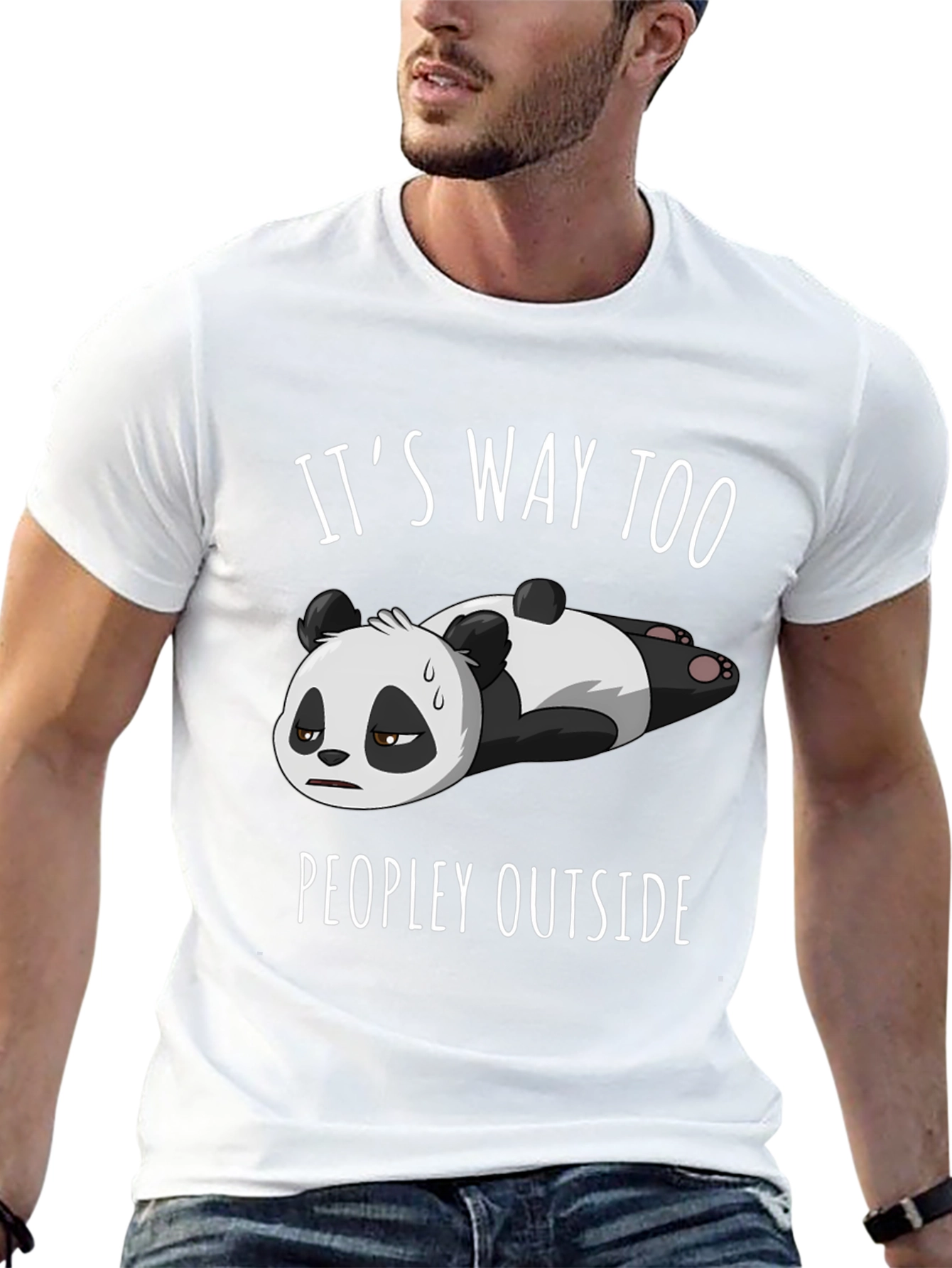 Black Funny Panda T-Shirt: "It's Way Too Peopley Outside" view 13