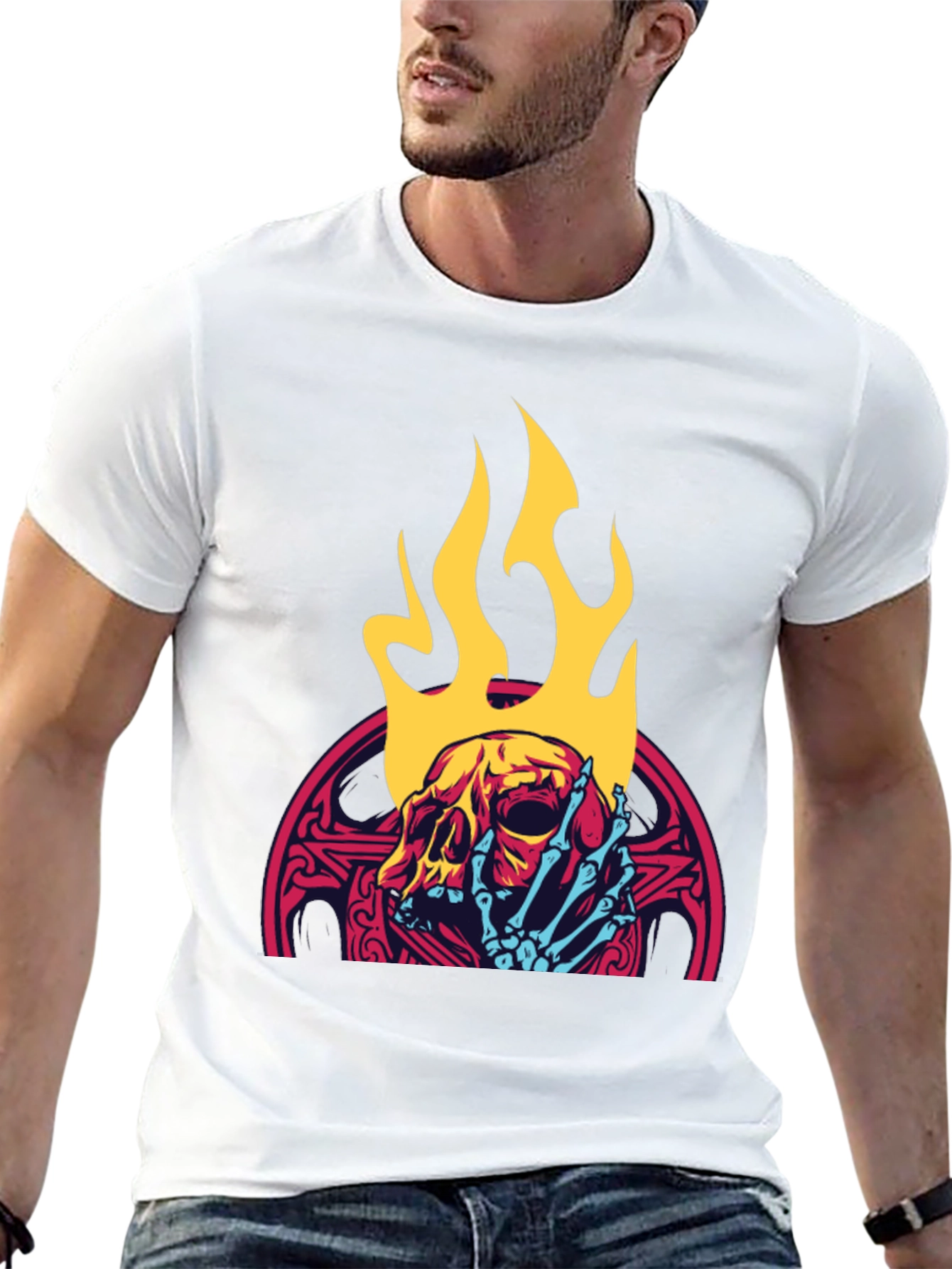 Black Skull & Flames Graphic Tee - Cool & Edgy view 13