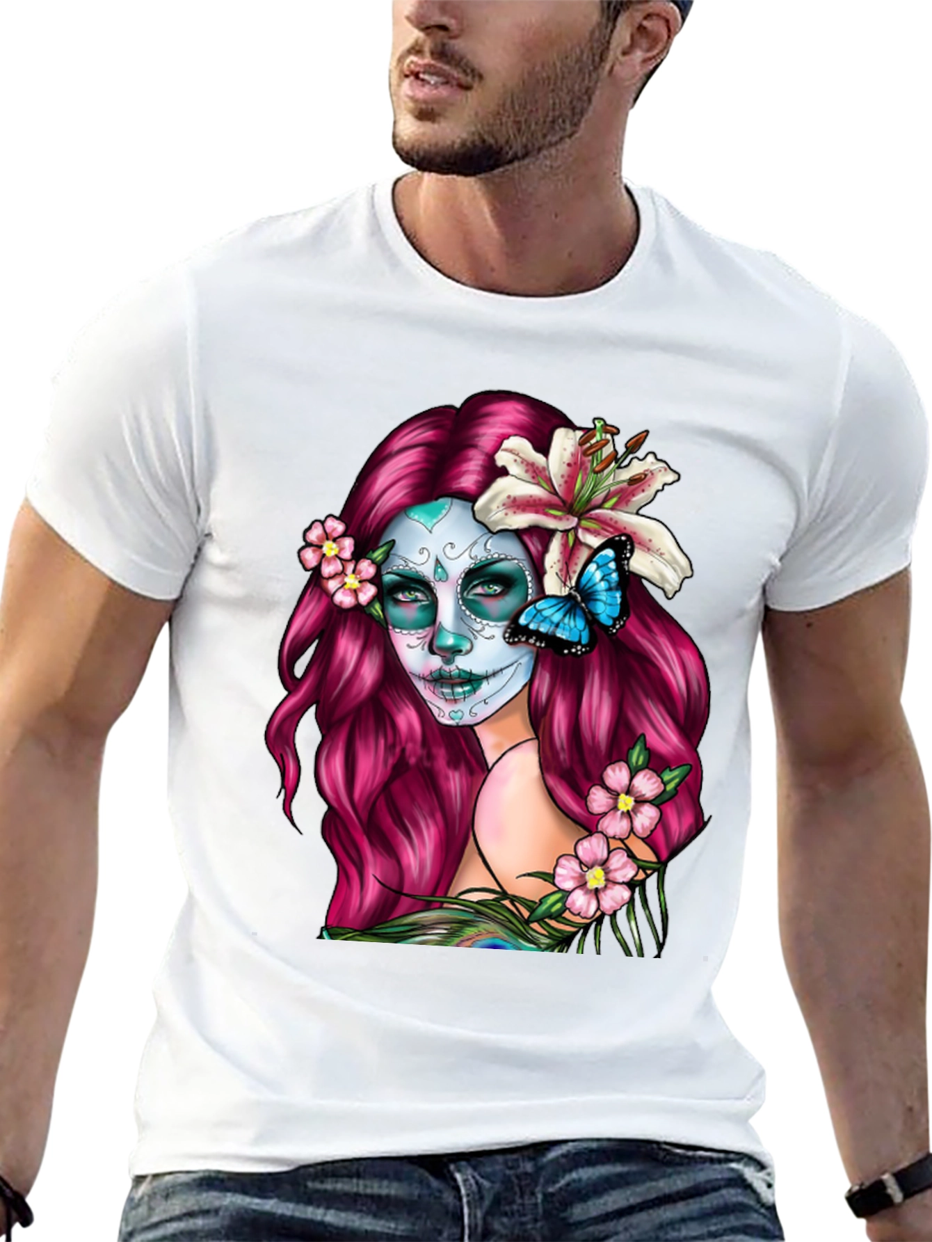 Black Sugar Skull Woman Graphic T-Shirt - Day of the Dead view 13