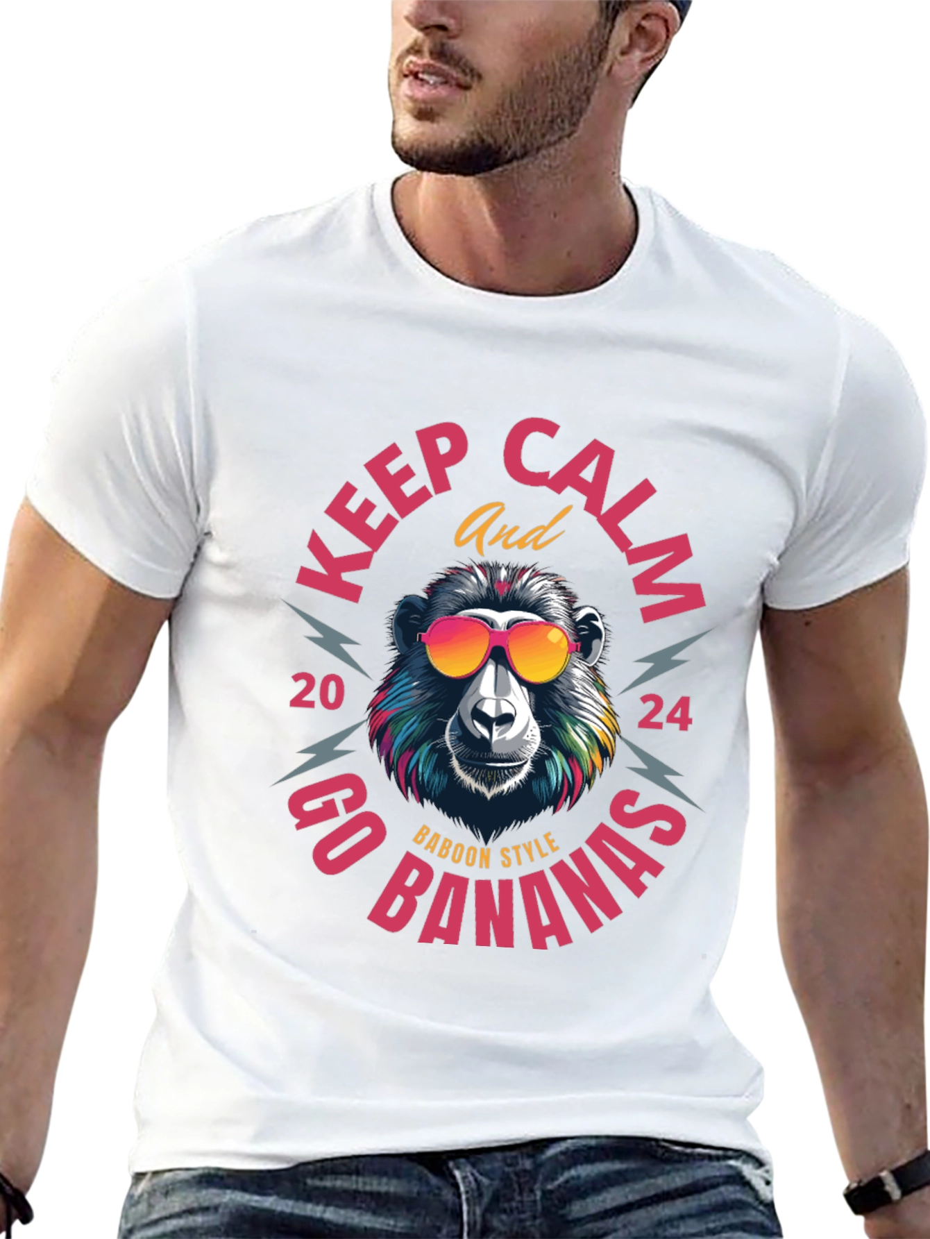 Black Keep Calm Baboon Style T-Shirt view 13