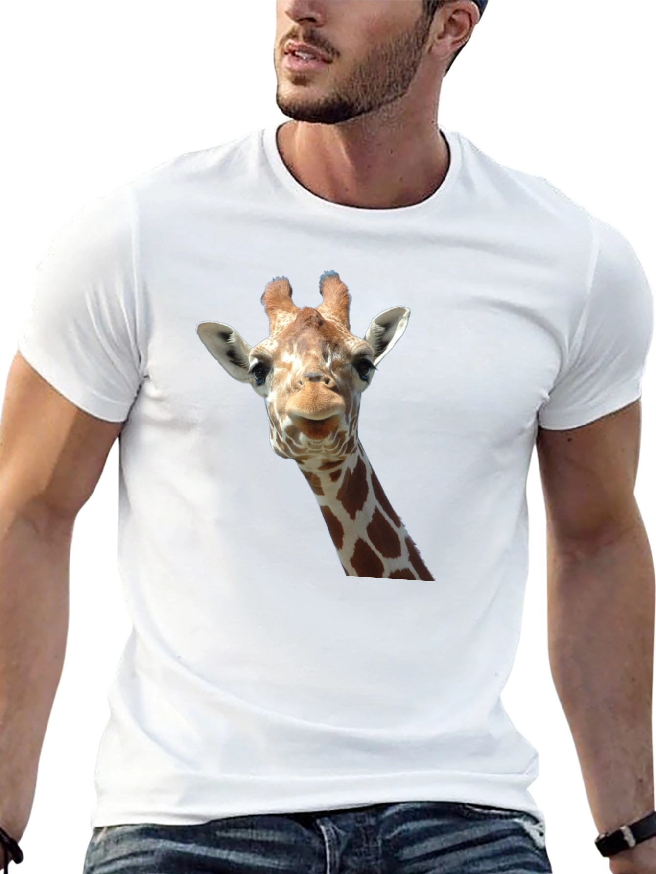 Black Giraffe Head Graphic Print Black T-Shirt view 13