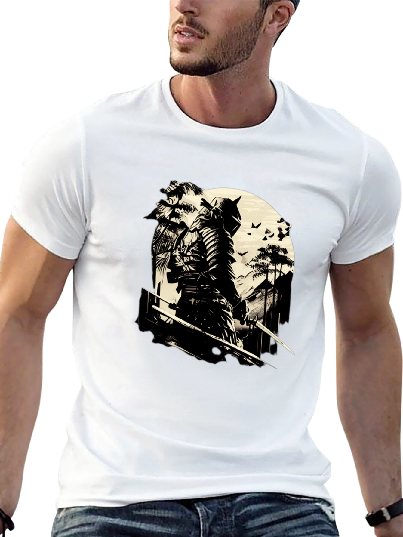 Black Samurai Graphic Print Black T-Shirt view 13