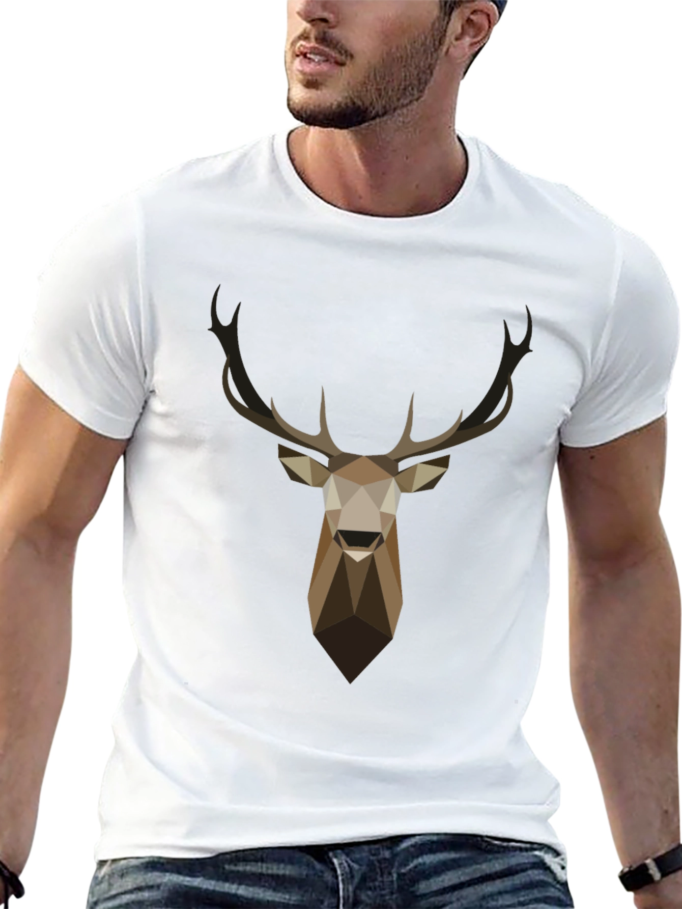 Black Geometric Deer Head Graphic T-Shirt - Black view 13