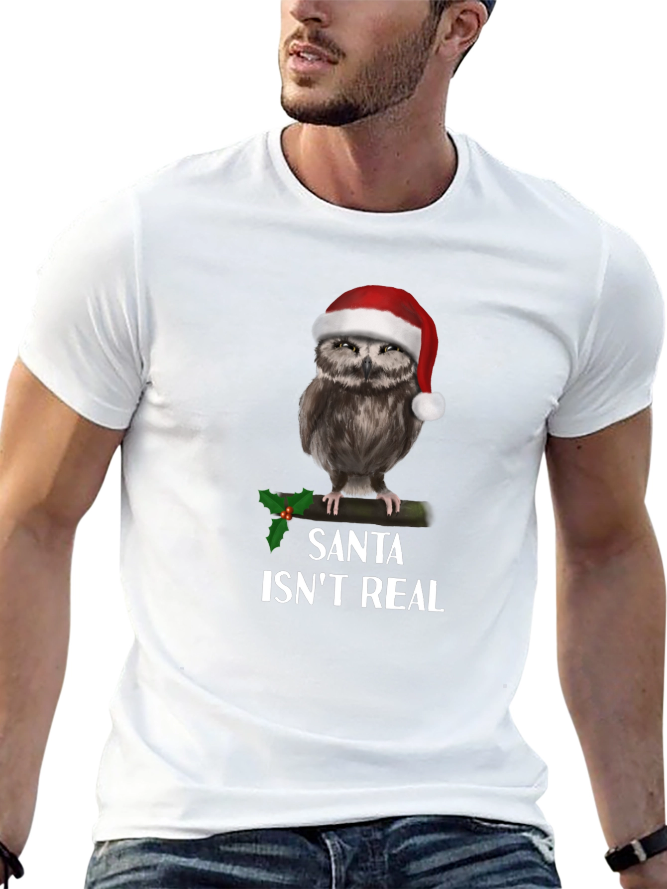 Black Santa Isn't Real Owl Christmas T-Shirt view 13