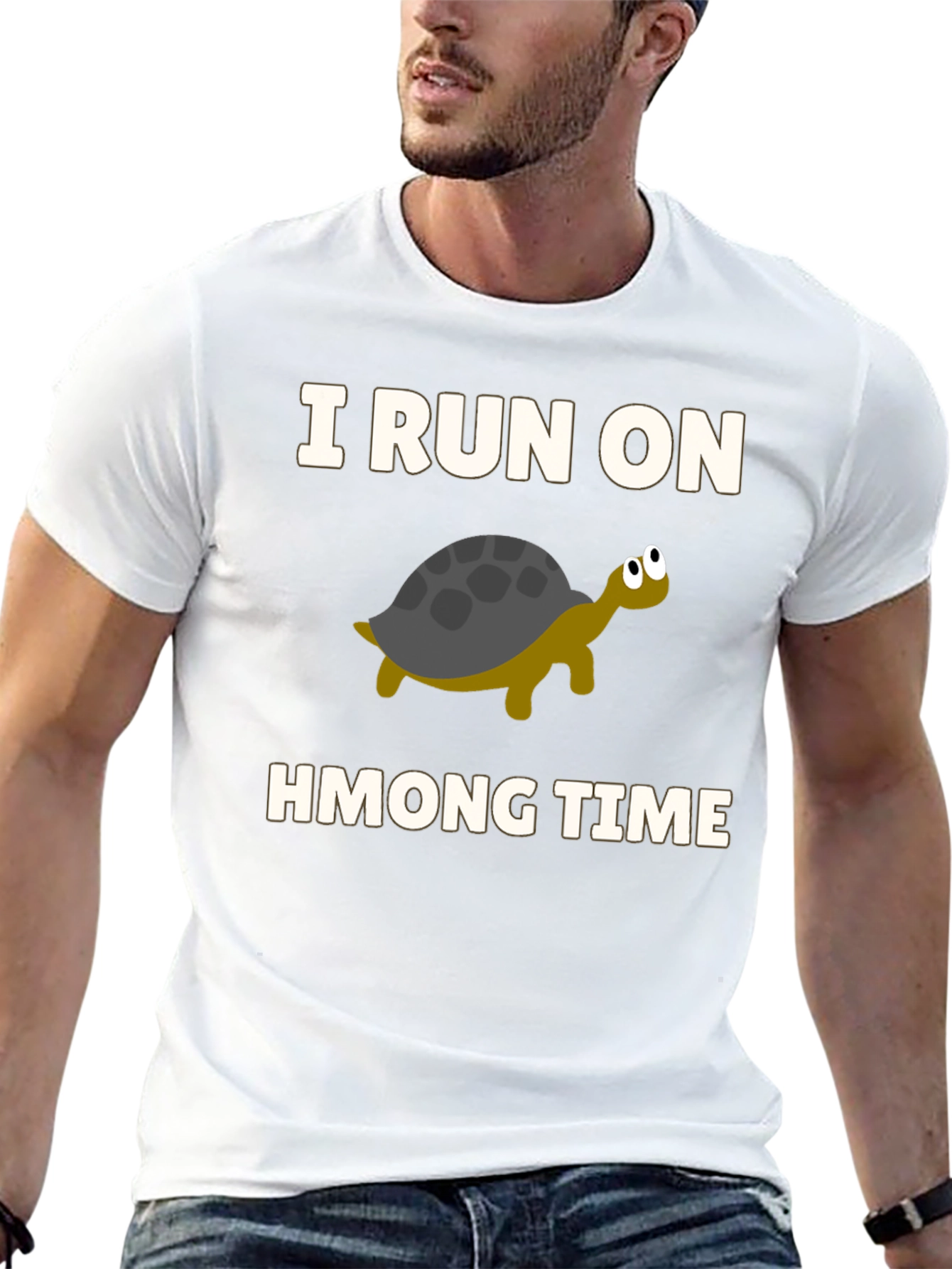 Black I Run on Hmong Time Turtle T-Shirt view 13