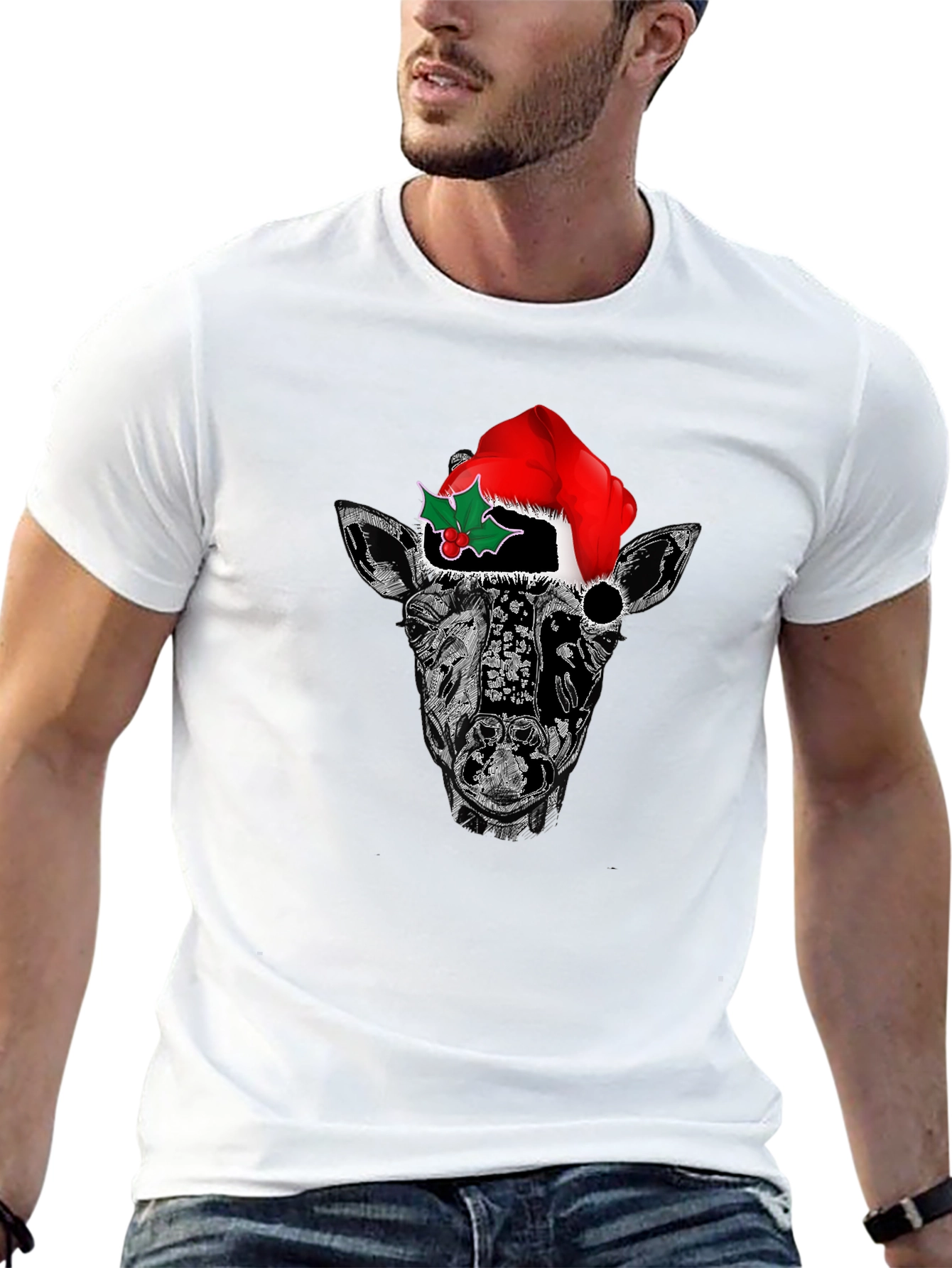 Black Giraffe Christmas T-Shirt - Holiday Festive Tee view 13