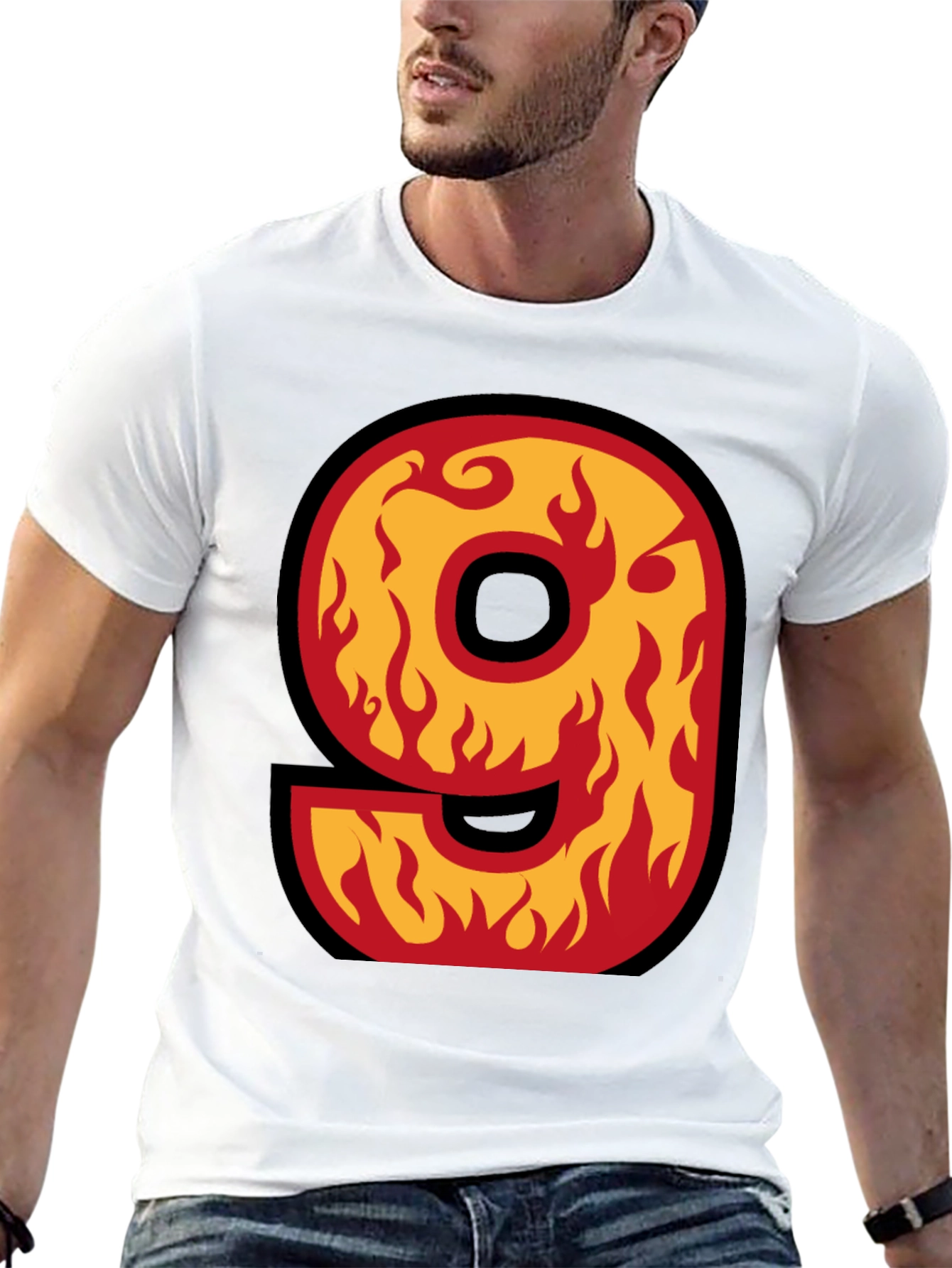 Black Fiery Number 9 T-Shirt - Bold Graphic Tee view 13