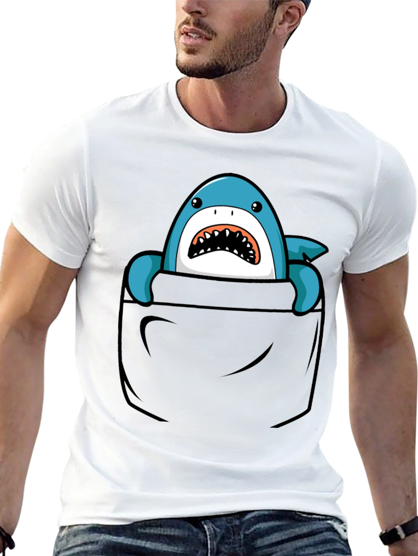 Black Shark Pocket T-Shirt - Fun Graphic Tee for Men view 13