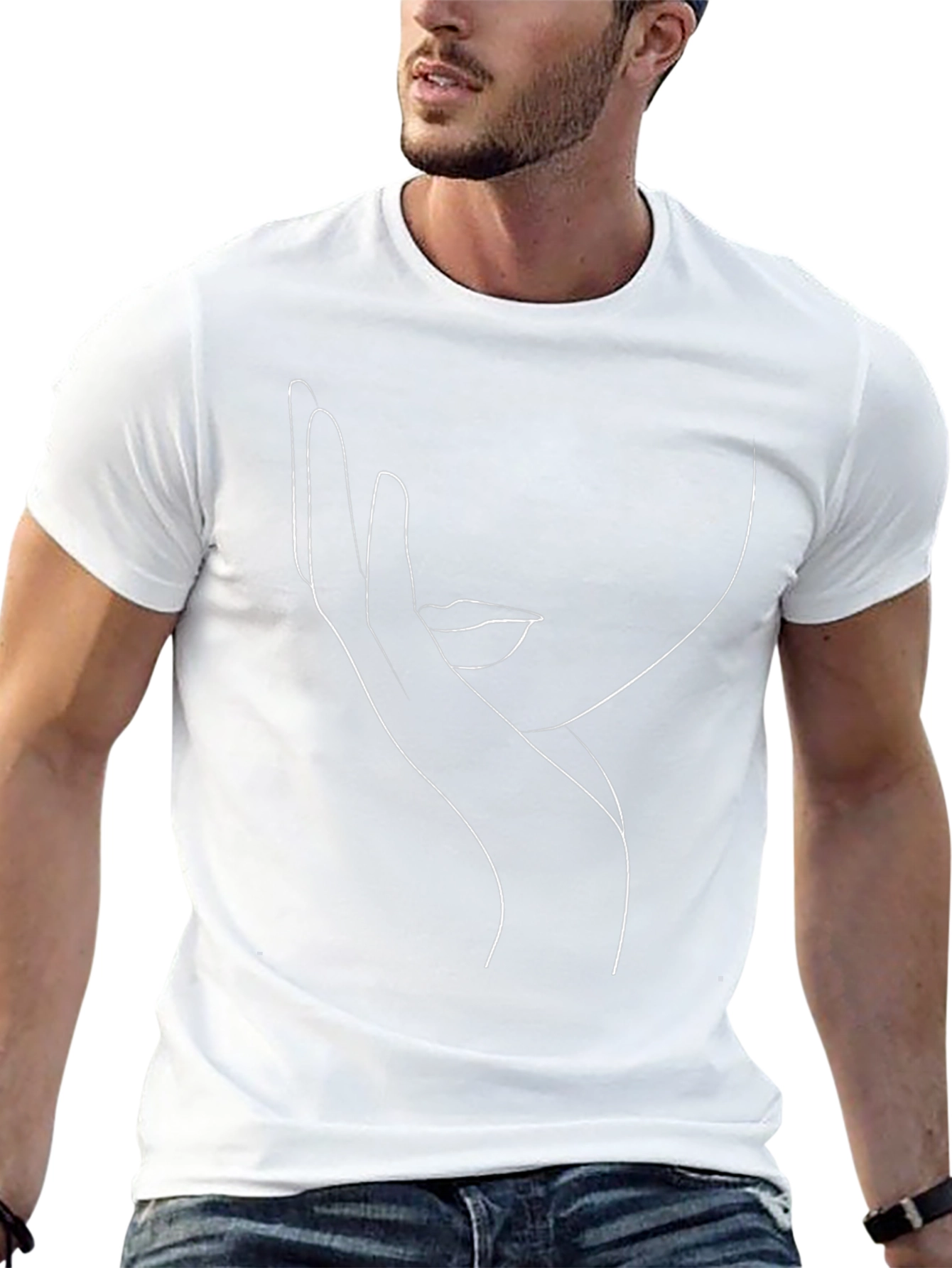 Black Minimalist Face Line Art Black T-Shirt view 13