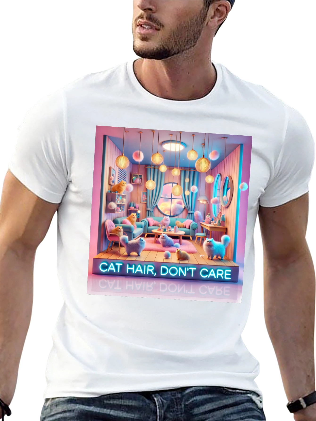 Black Cat Hair Don't Care Graphic Tee - Unisex view 13