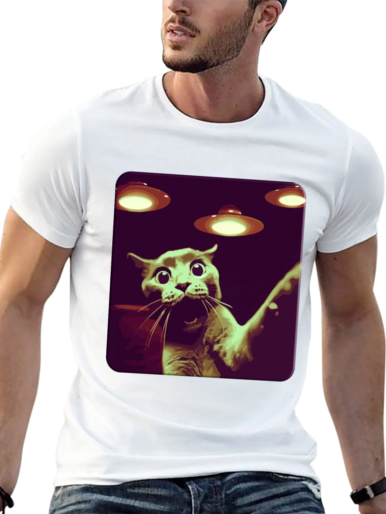 Black Alien Cat Abduction Graphic Tee - Black view 13