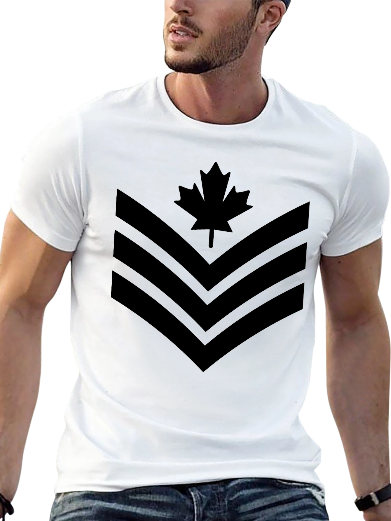 Black Canadian Maple Leaf Chevron Graphic T-Shirt view 13