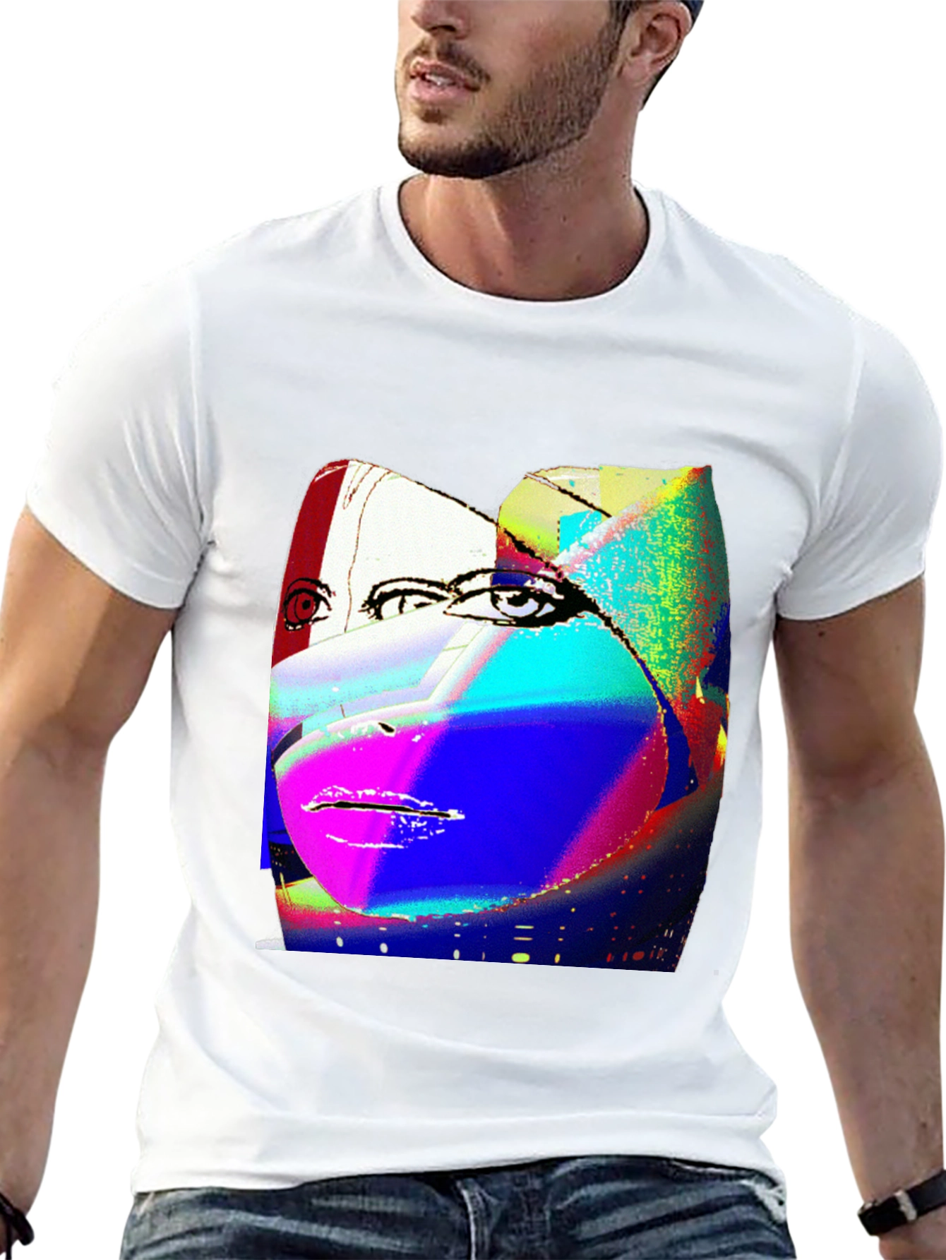 Black Abstract Face Graphic Black Tee view 13