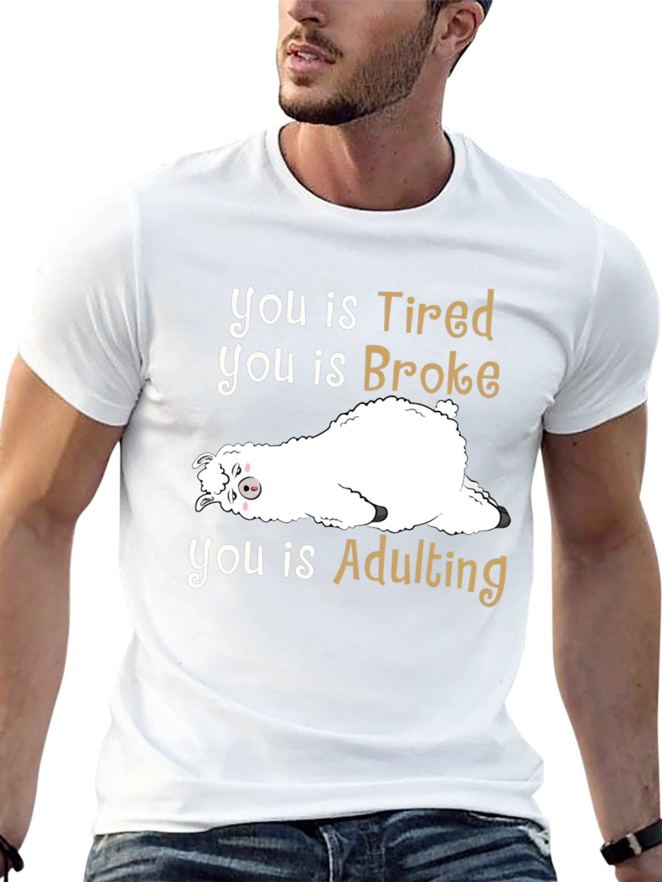 Tired Broke Adulting Alpaca Graphic T-Shirt - 13