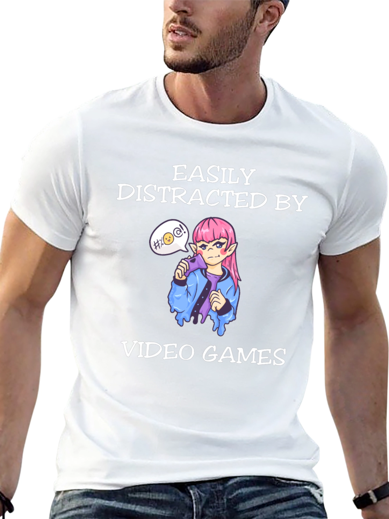 Black Easily Distracted by Video Games Black T-Shirt view 13