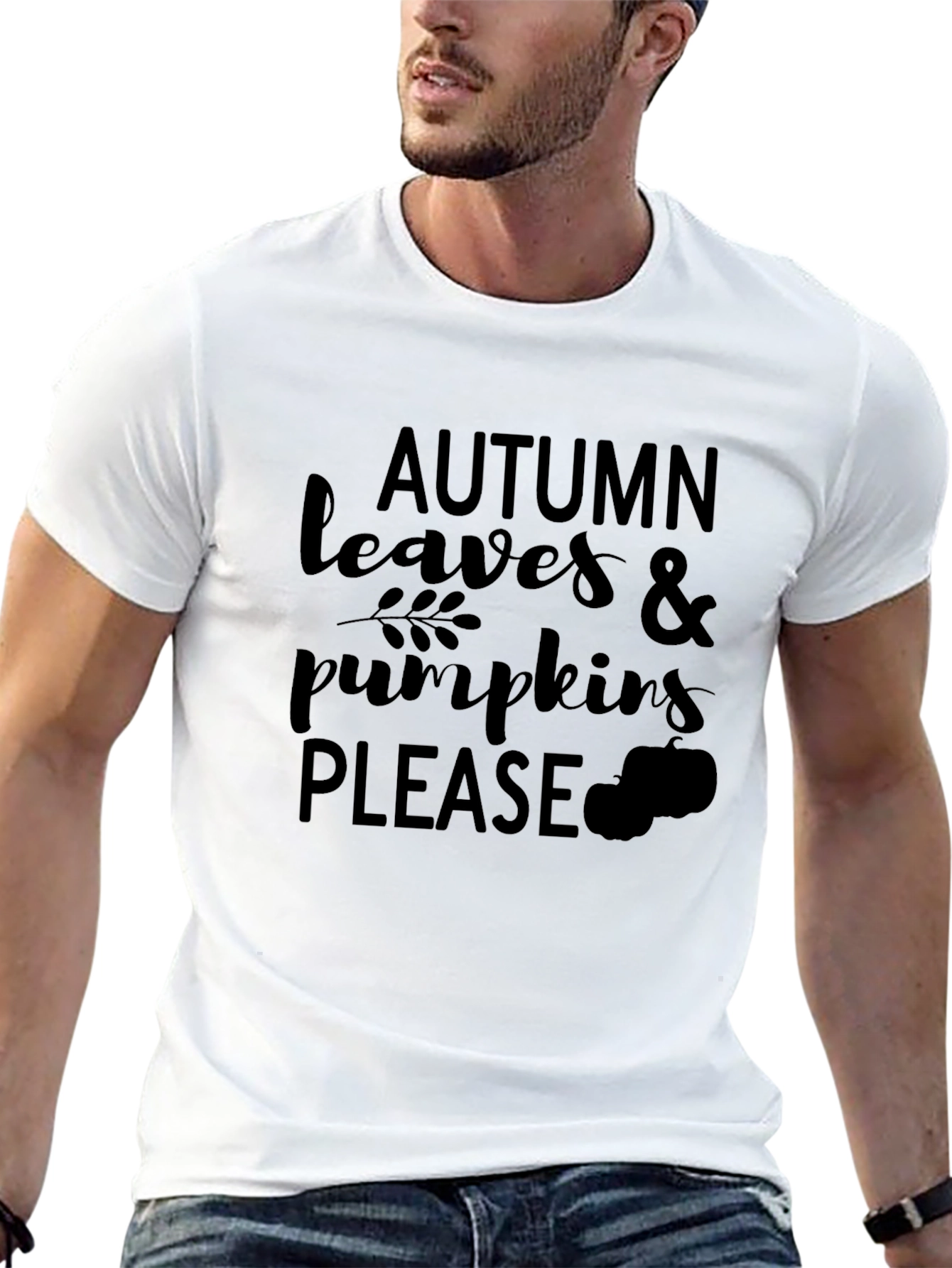 Black Autumn Leaves & Pumpkins Please Black T-Shirt view 13