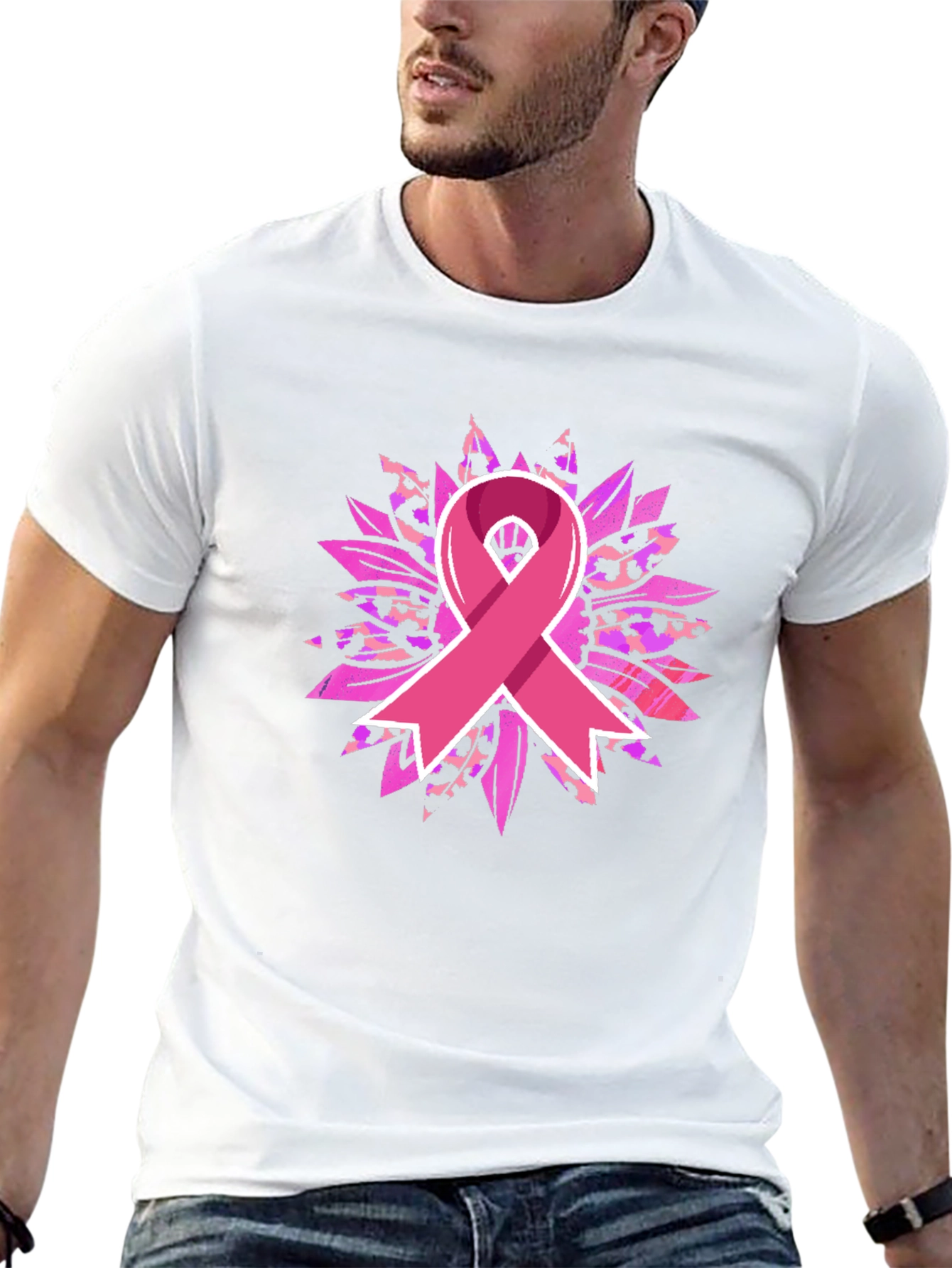 Breast Cancer Awareness Ribbon Sunflower Graphic Tee - 13