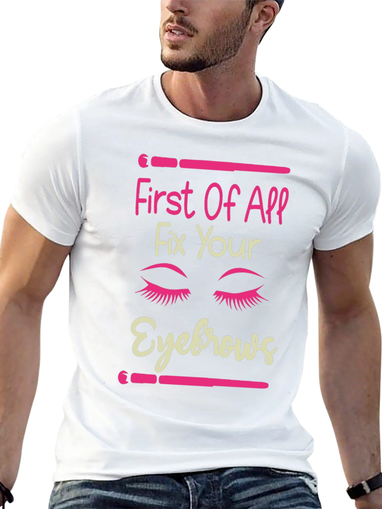 Black Fix Your Eyebrows Graphic T-Shirt - Funny Makeup Tee view 13