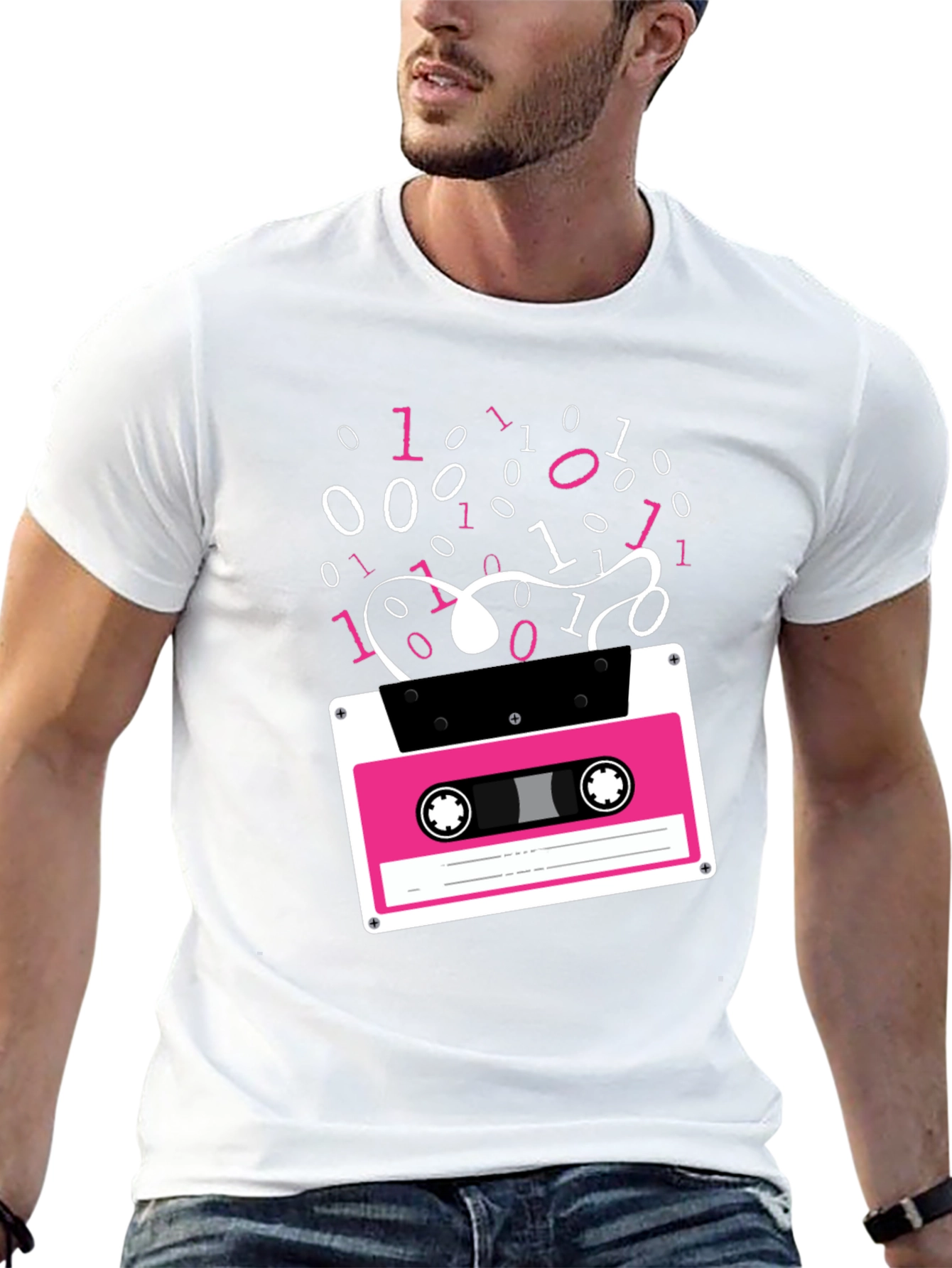 Black Retro Cassette Tape Binary Code Graphic Tee view 13