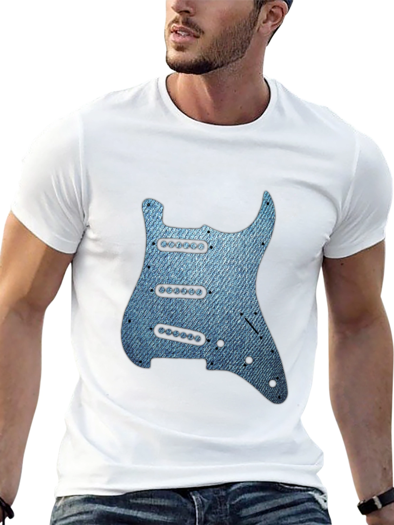 Black Guitar Pickguard Denim T-Shirt view 13