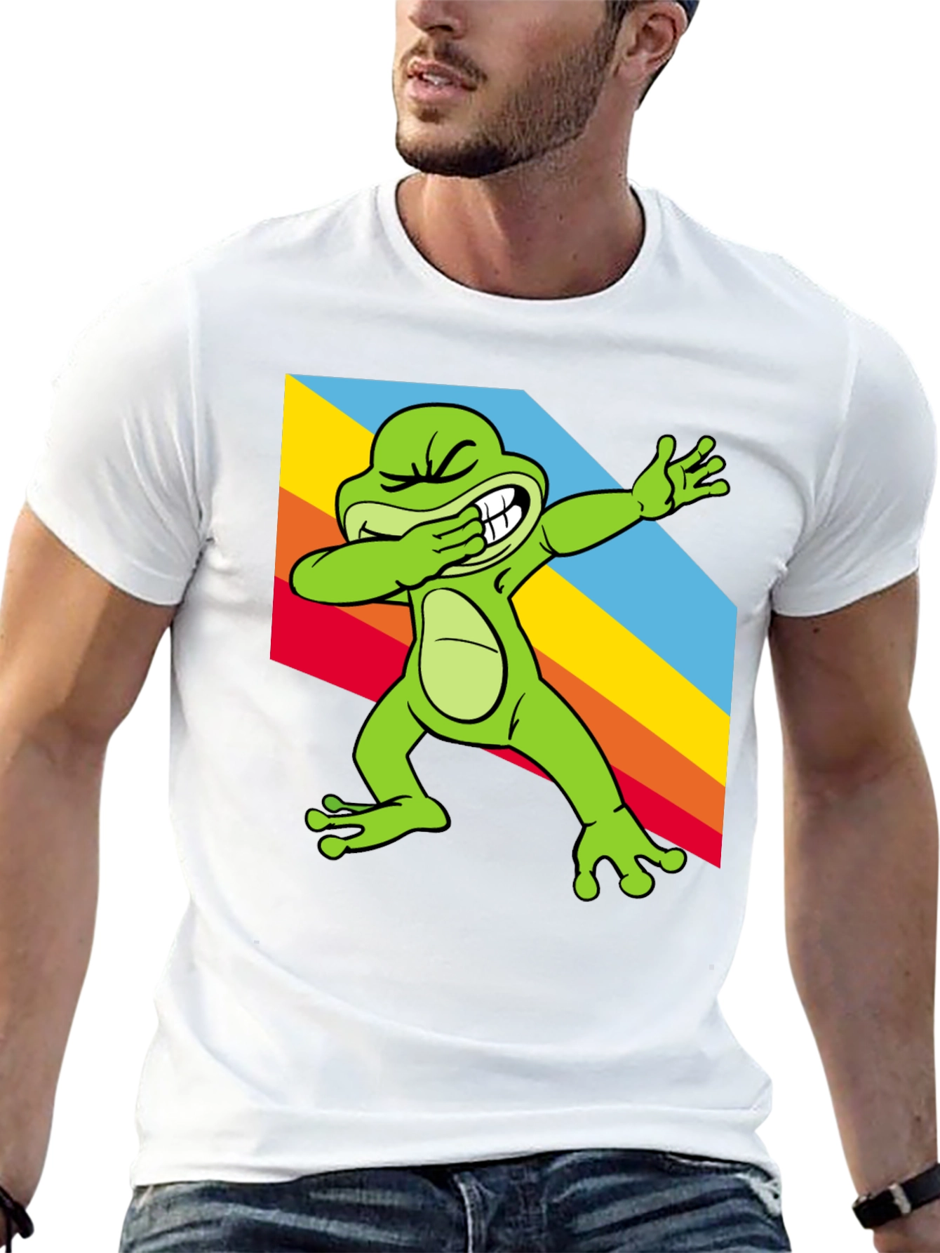 Black Dabbing Frog Tee - Rainbow Dab Cool Graphic T-Shirt view 13