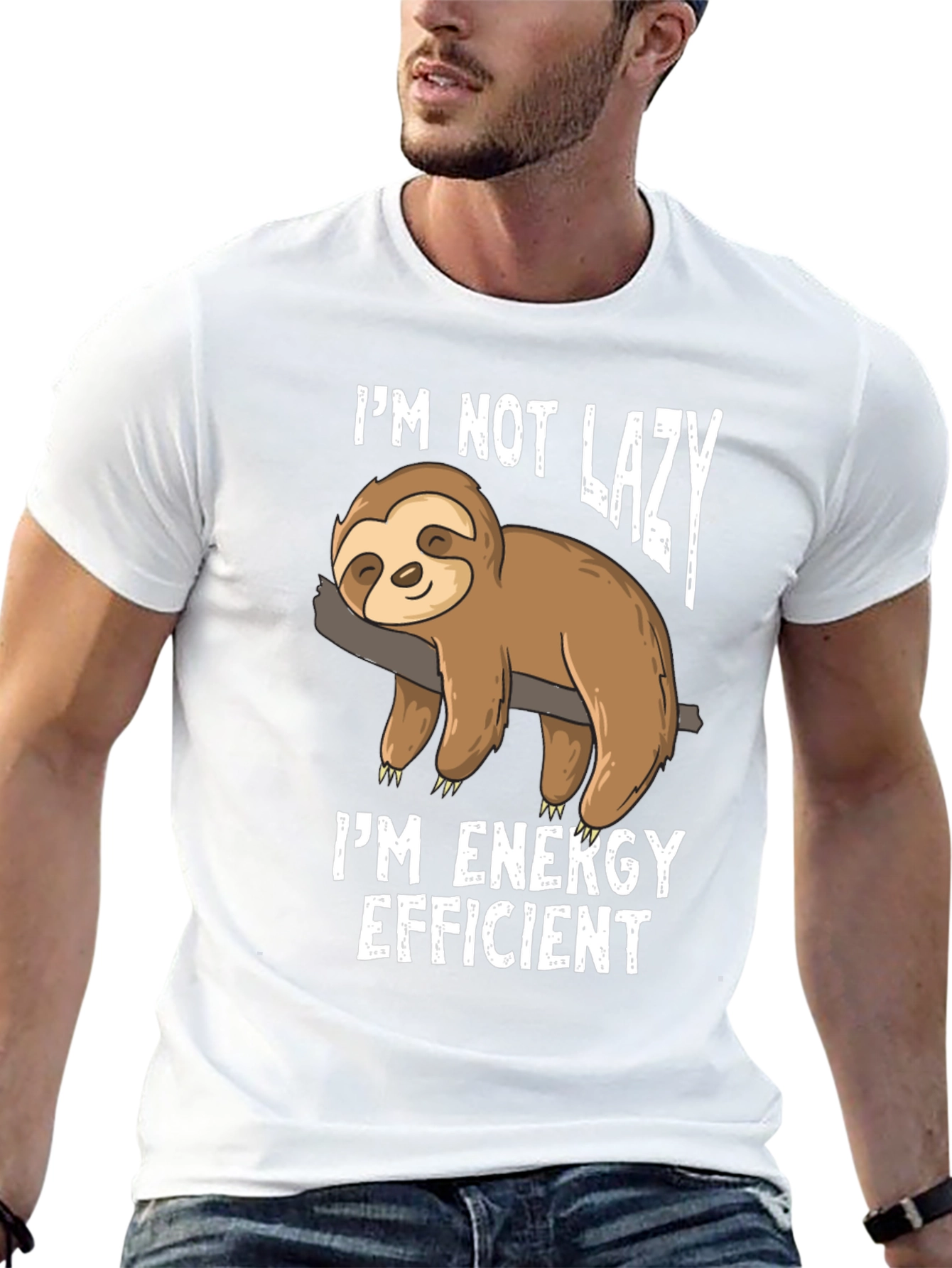 Black Funny Sloth Energy Efficient Graphic T-Shirt view 13
