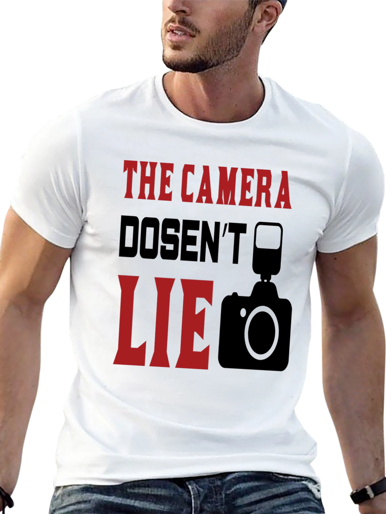 Black The Camera Doesn't Lie Graphic T-Shirt view 13