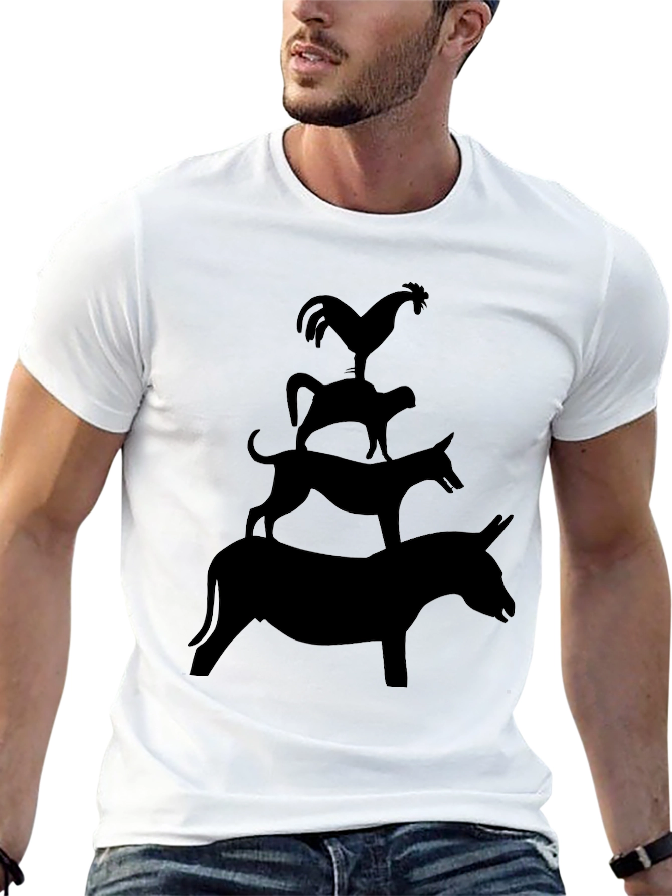 Black Stacked Animal Silhouette Graphic Tee view 13