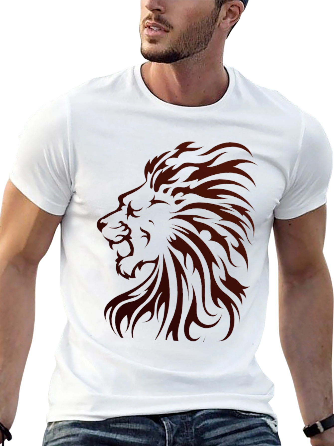 Black Lion Graphic Print Men's Black T-Shirt view 13