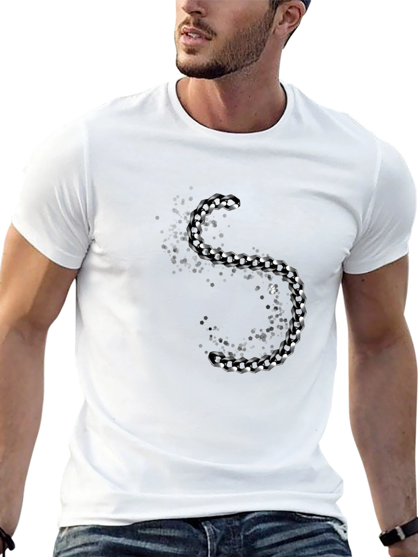 Black Stylish Black T-Shirt with Silver Chain Design view 13