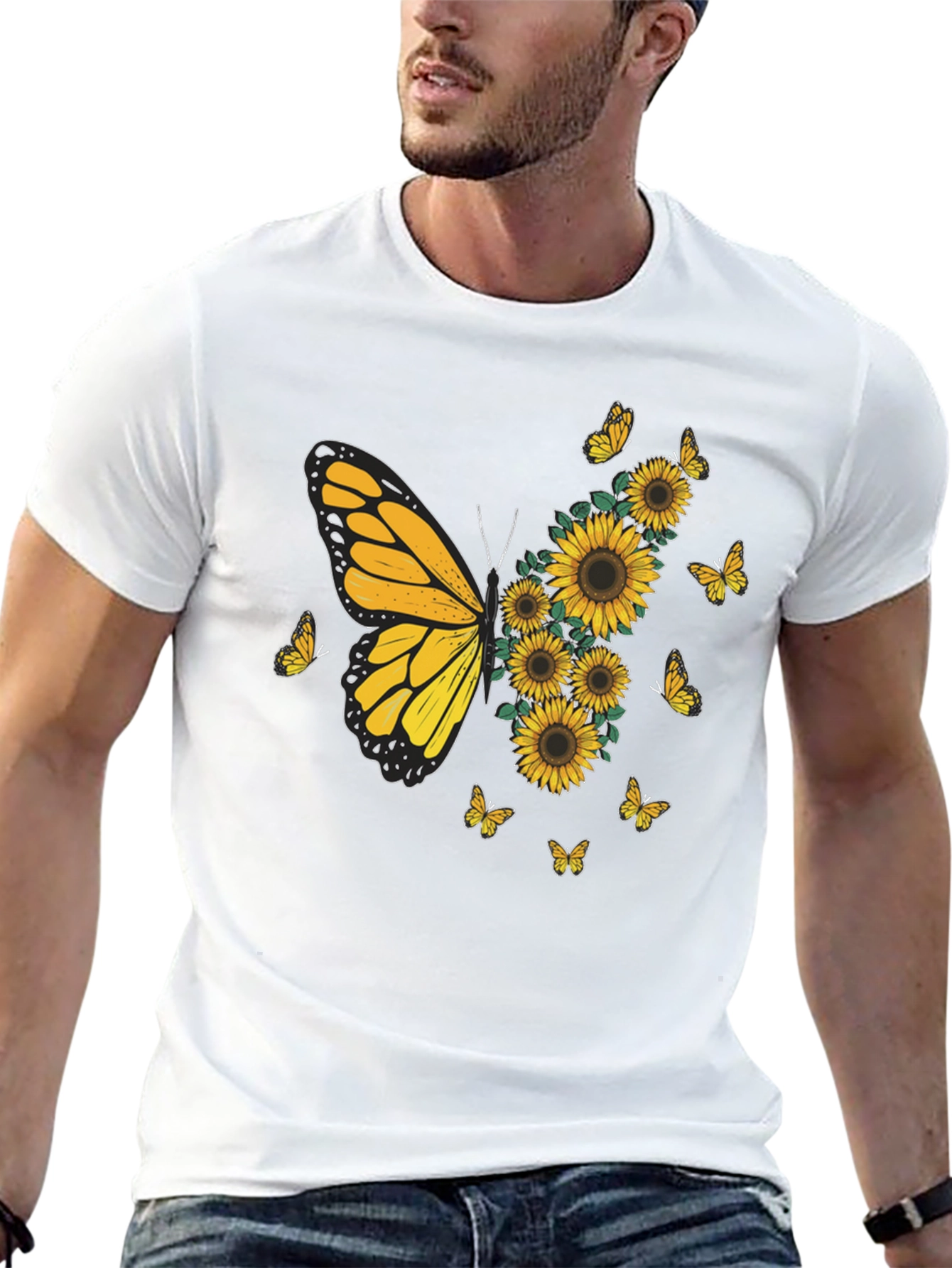 Black Butterfly Sunflower Graphic Tee - Black view 13