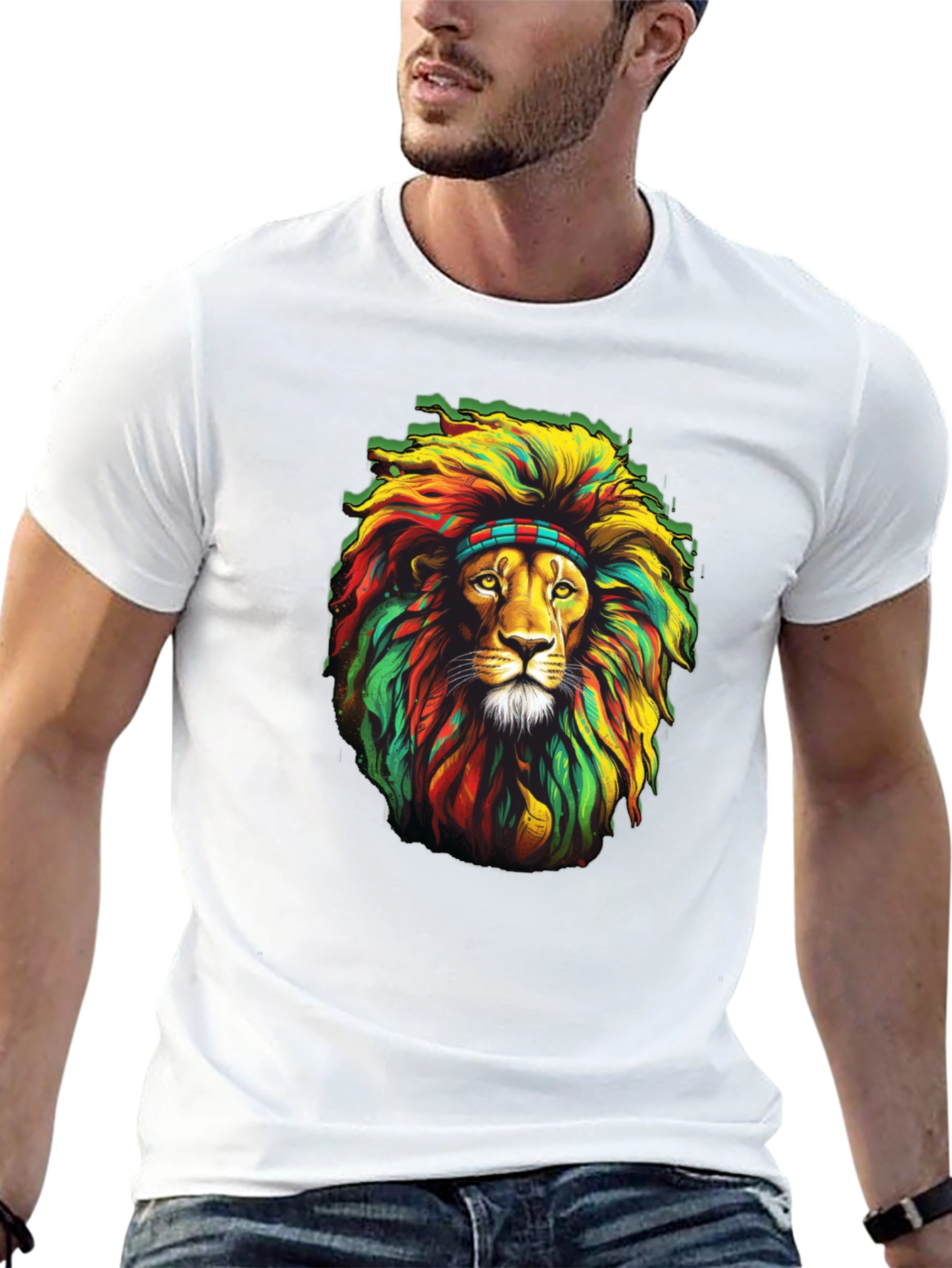 Black Rasta Lion Graphic T-Shirt - Black view 13