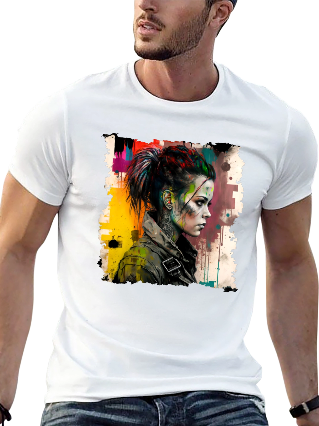 Black Edgy Watercolor Woman Graphic Tee view 13