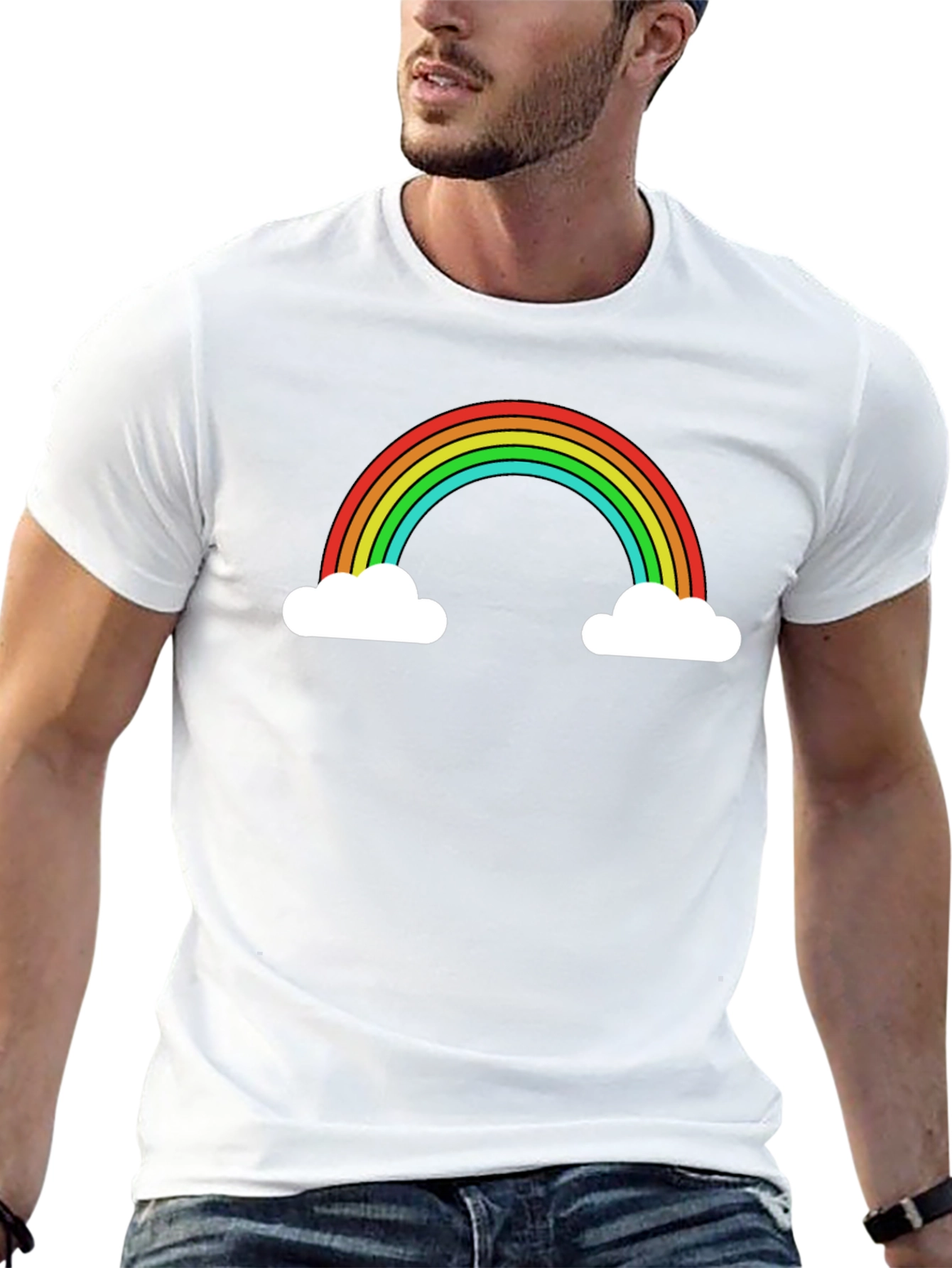 Black Rainbow Cloud Graphic Tee - Black Casual T-Shirt view 13