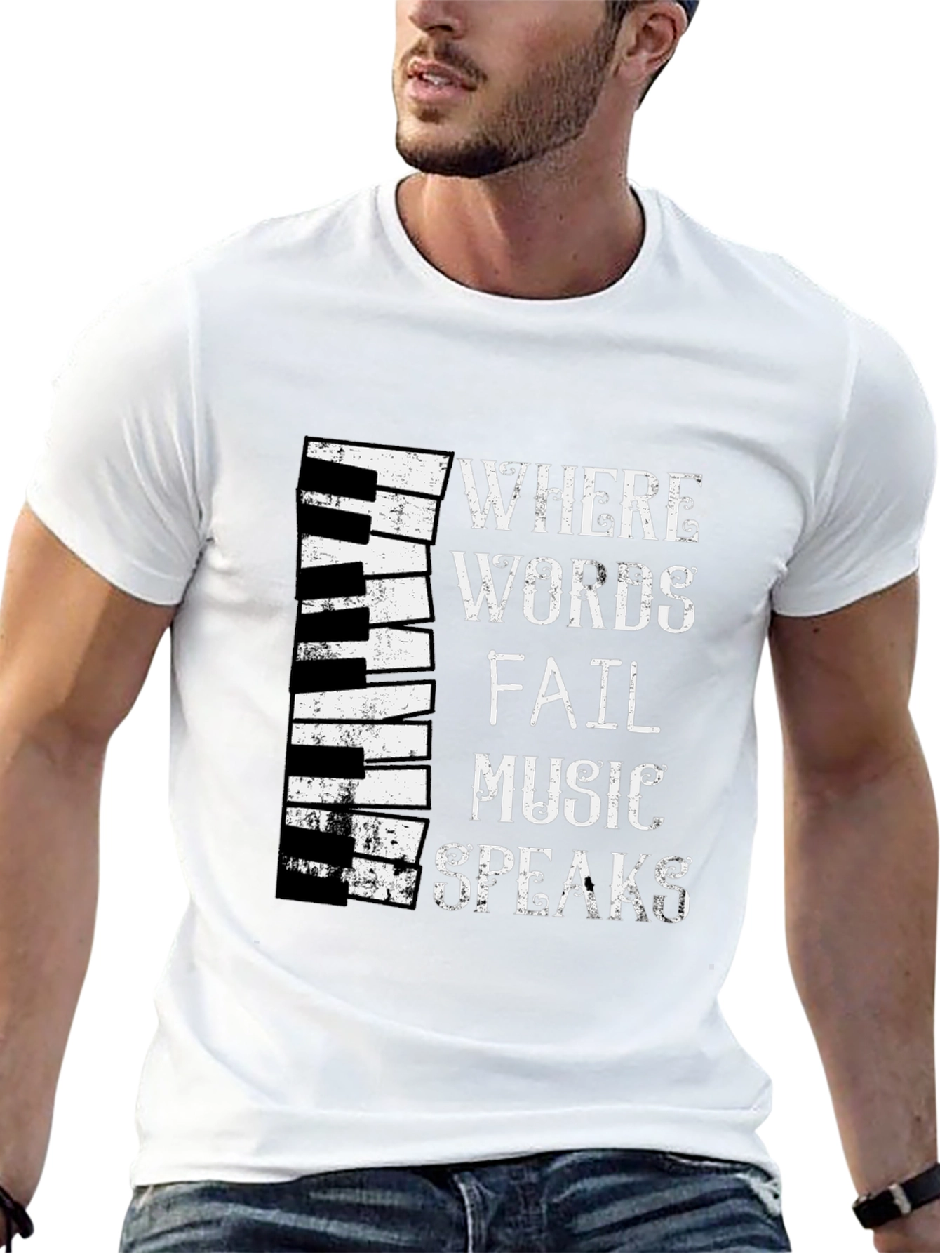 Black Music Speaks T-Shirt - Piano Keyboard Design view 13