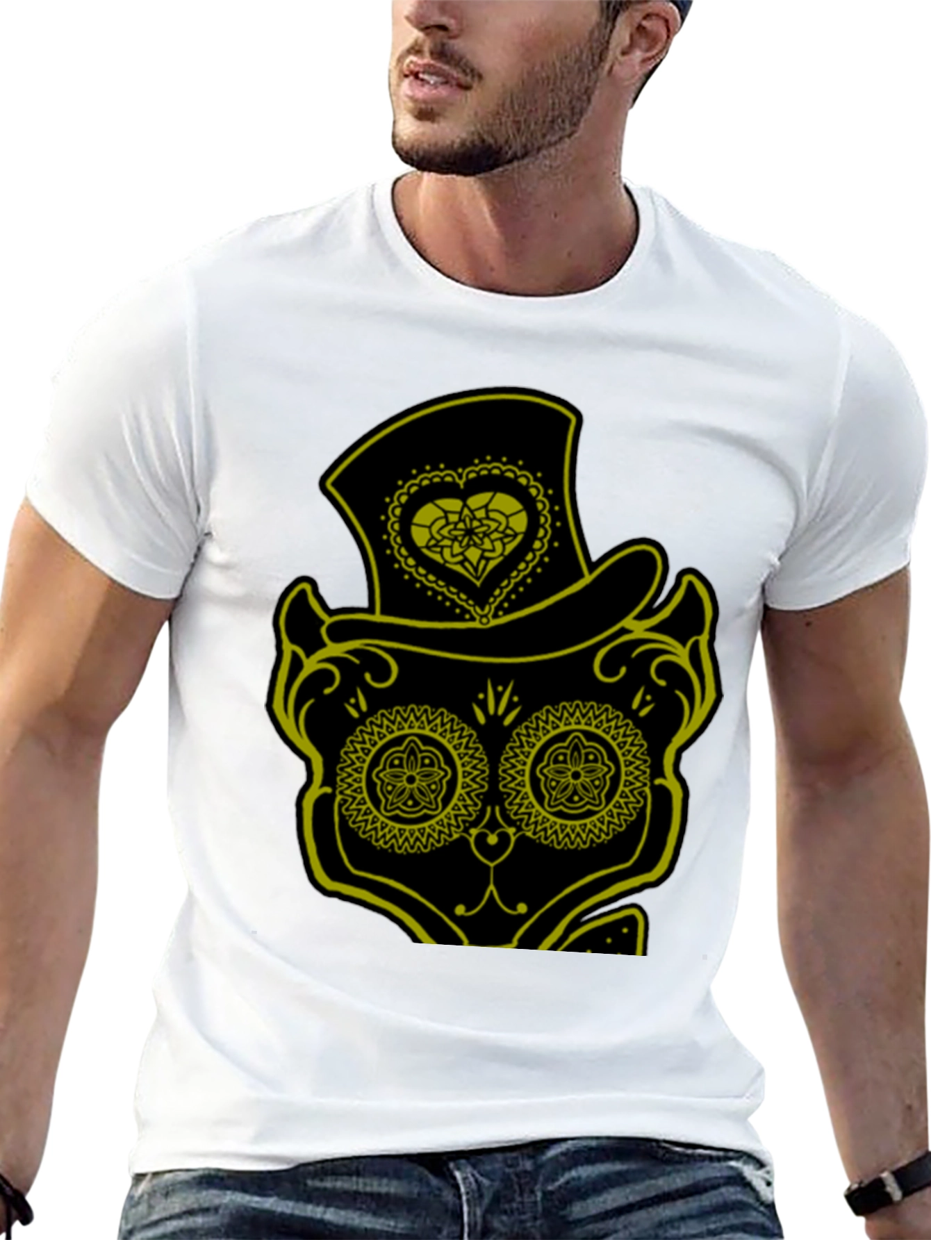 Black Sugar Skull Cat Tee - Men's Black T-Shirt view 13