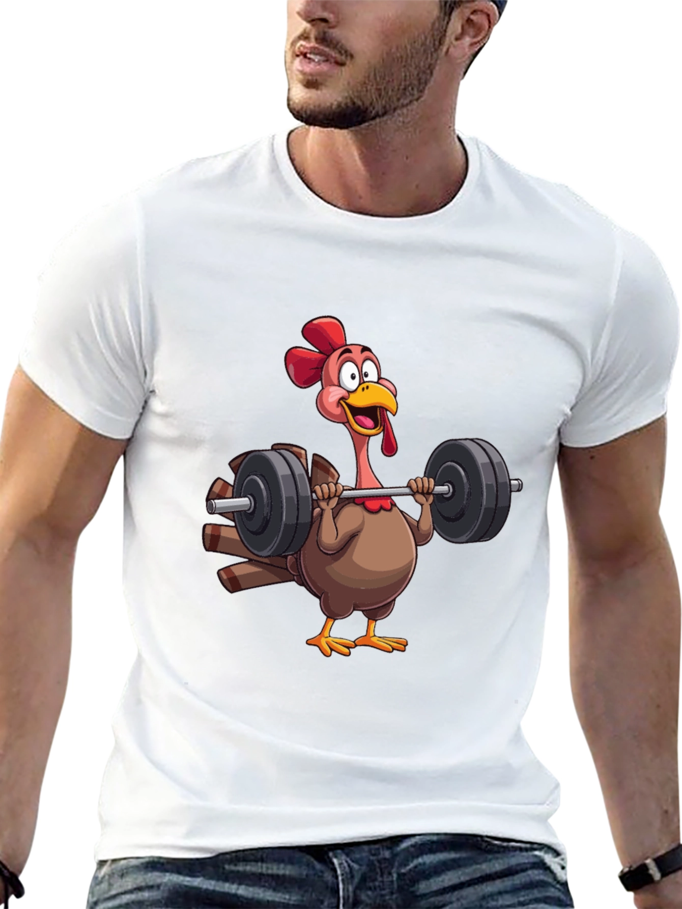Black Funny Turkey Lifting Weights Black T-Shirt view 13